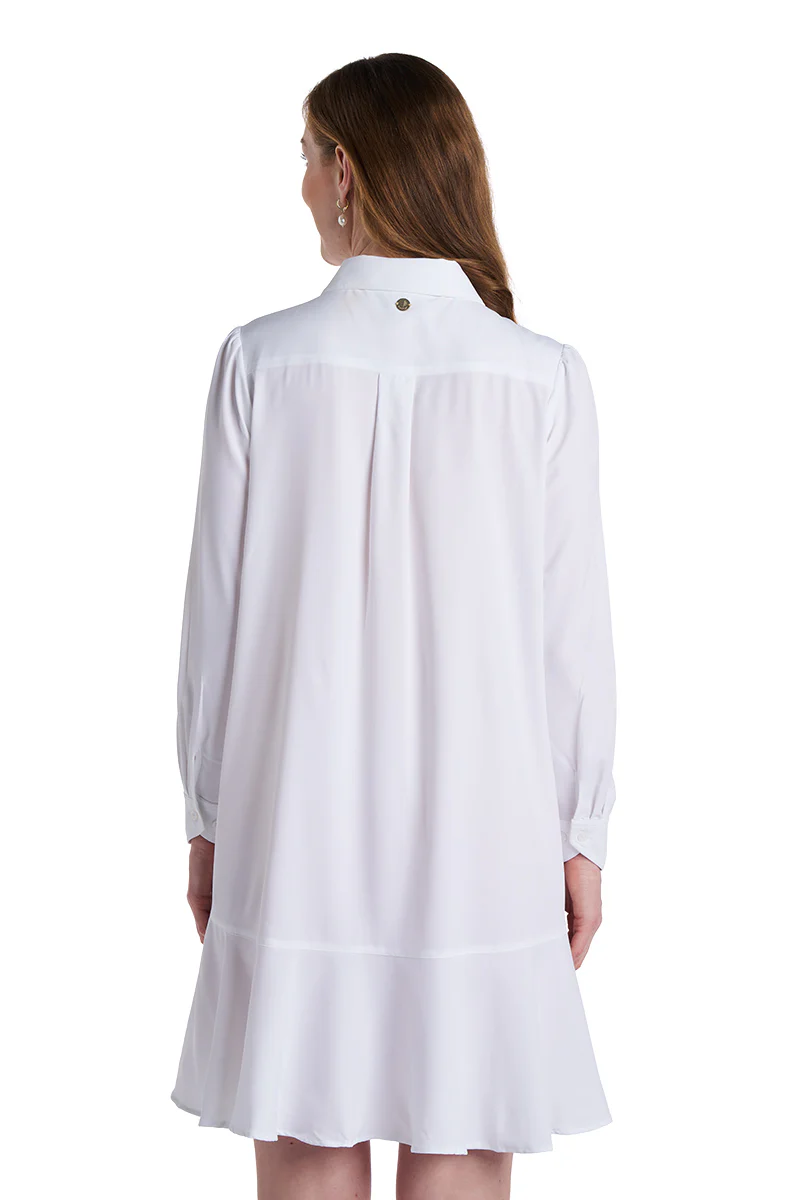 Women's Castaneda Flared Shirt Dress with Long Sleeves | White - Image 3