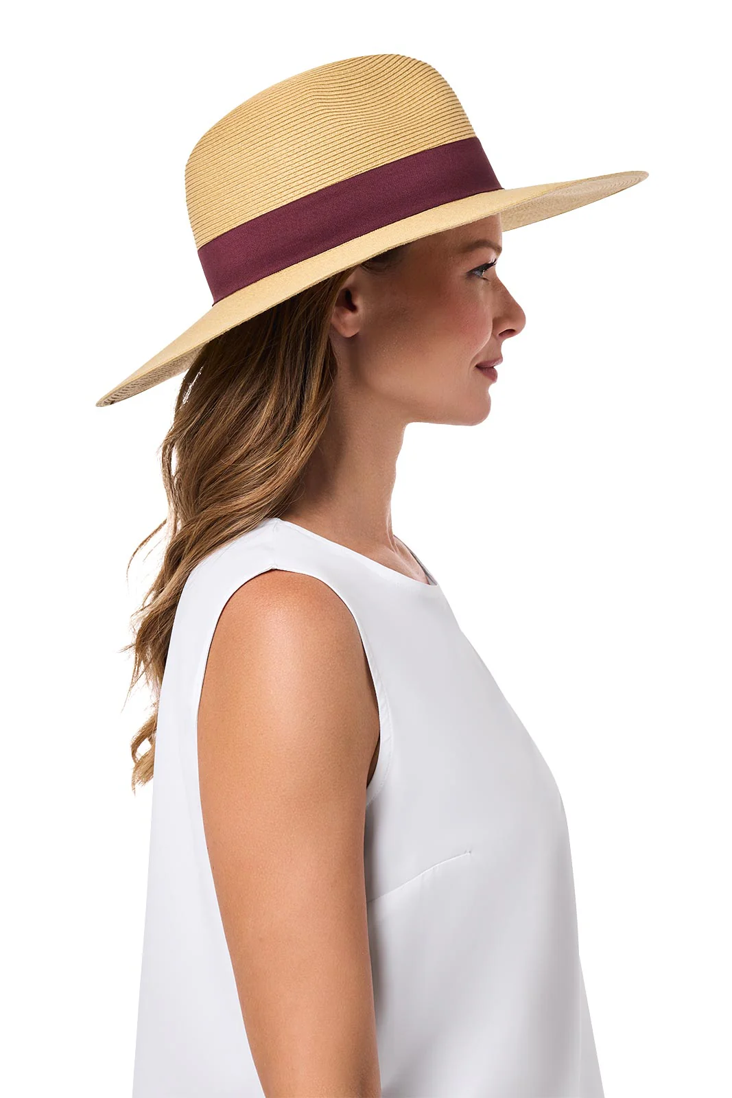 Christy Large Brim Fedora With Fancy Bow | Natural/Burgundy - Image 7