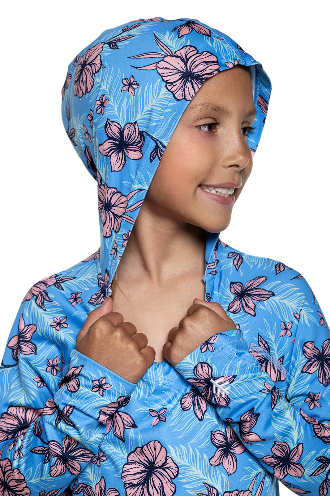Girl's Seacoast Swim Cover-Up Dress | Clear Sky Blue TROPICAL DAZE - Image 5