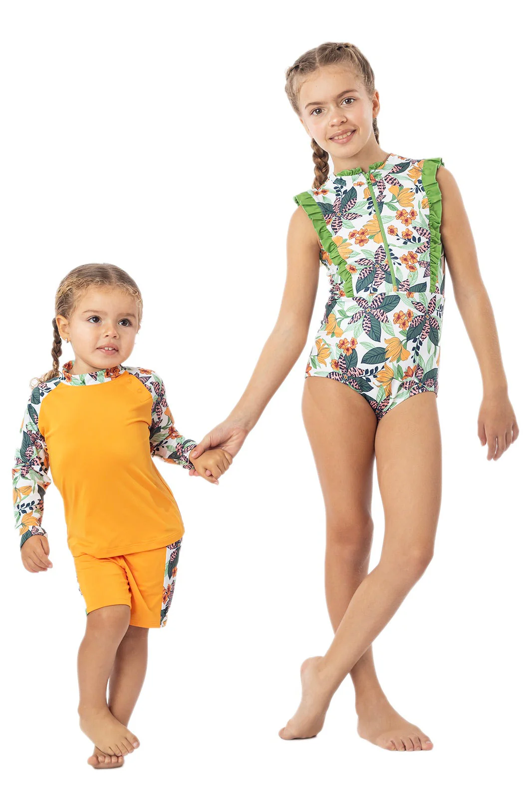 Kid's Angelfish Ruffle Swimsuit | Apricot Crush Floral Paradise - Image 2