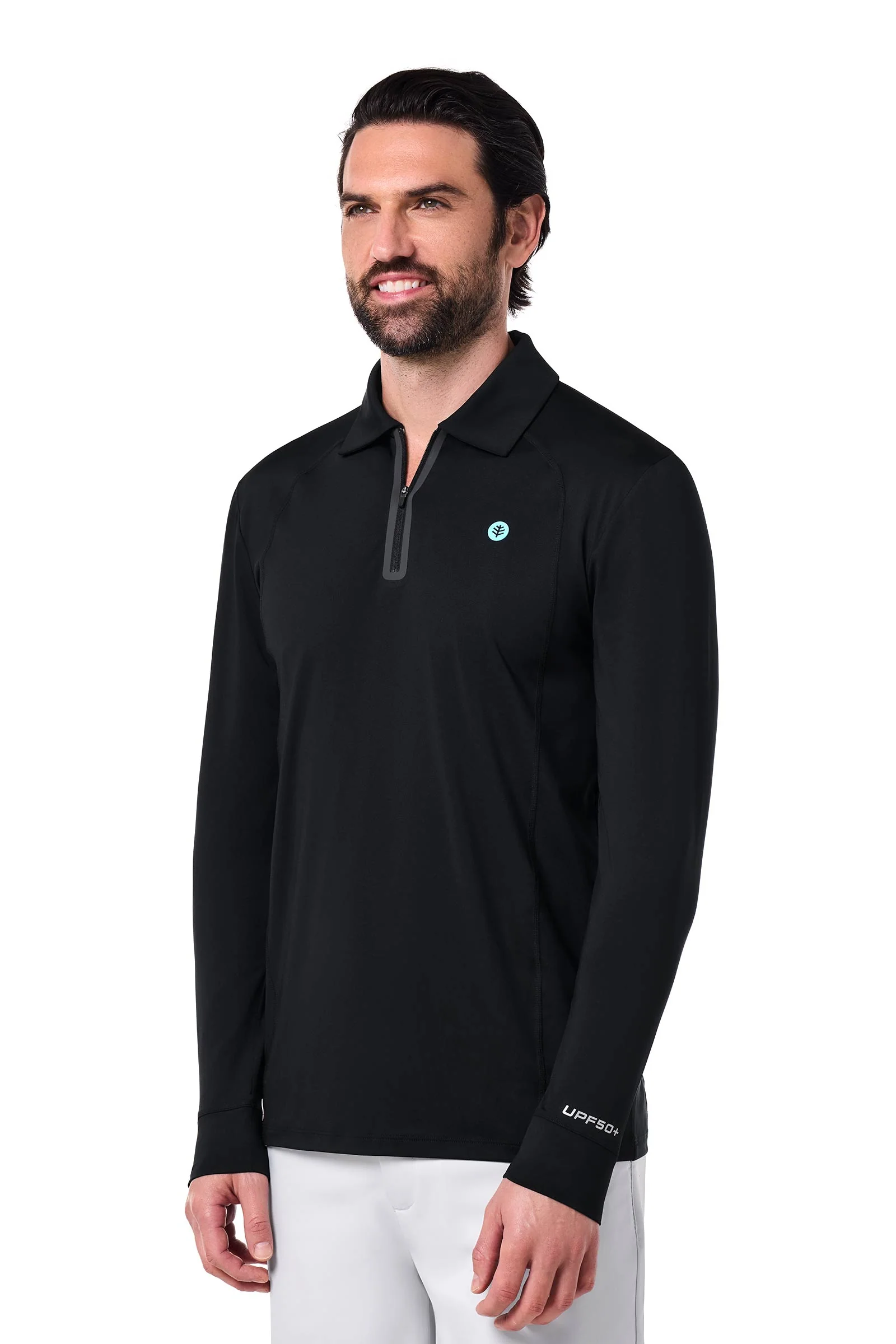 Men's 19th Hole Drive Long Sleeve Golf Polo | Black - Image 3