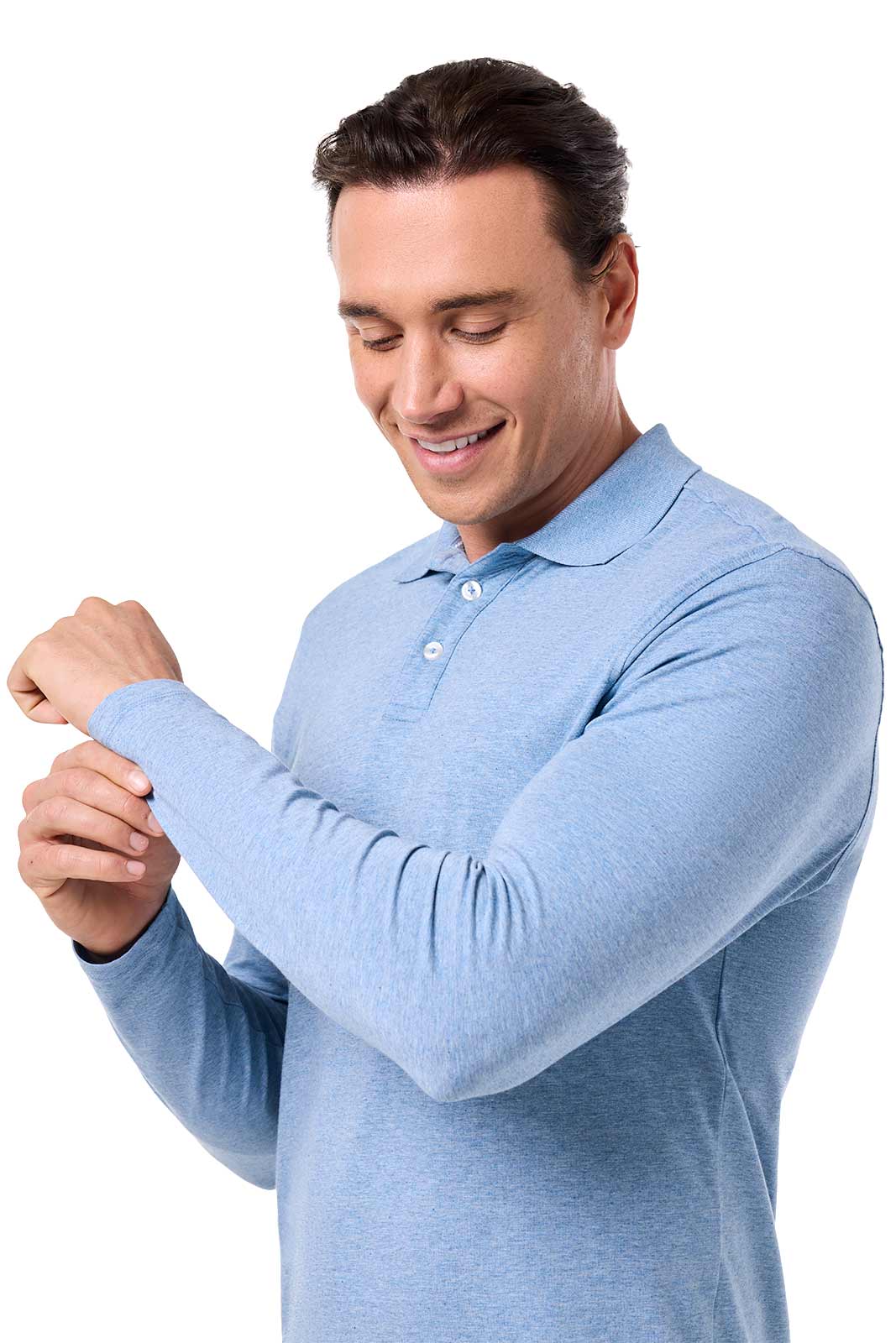 Men's Coppitt Long Sleeve Weekend Polo | Light Blue Heather - Image 4