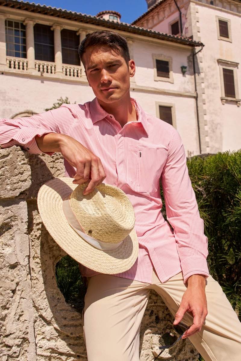 Men's Fiera Smart Long Sleeve Shirt | White/Flamingo Pink Stripe - Image 2