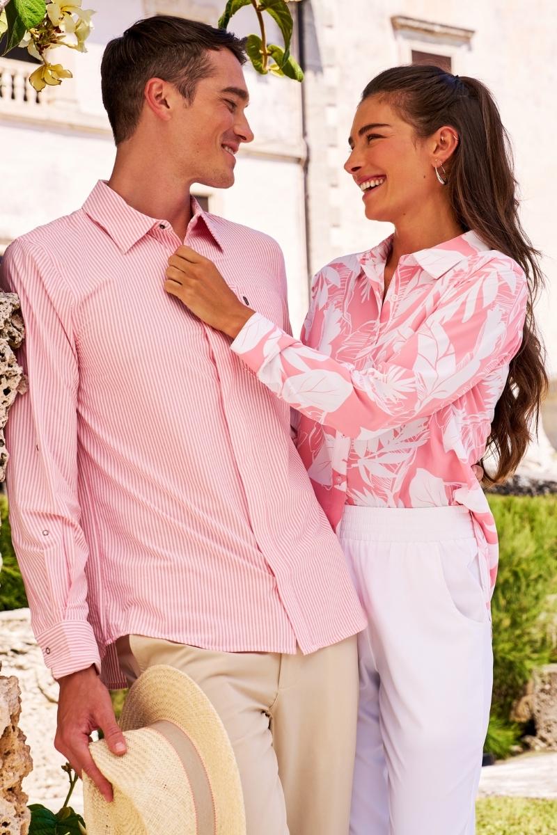 Men's Fiera Smart Long Sleeve Shirt | White/Flamingo Pink Stripe - Image 3