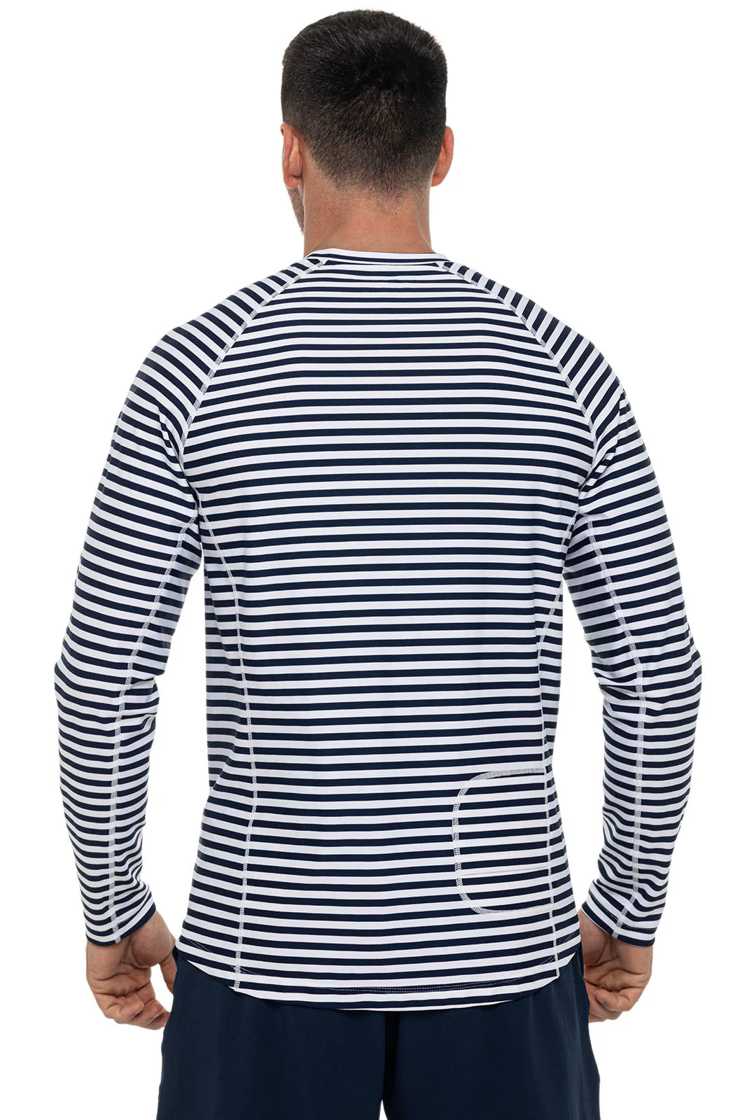 Men's Hightide Long Sleeve Swim Shirt | White/Navy Stripe - Image 3
