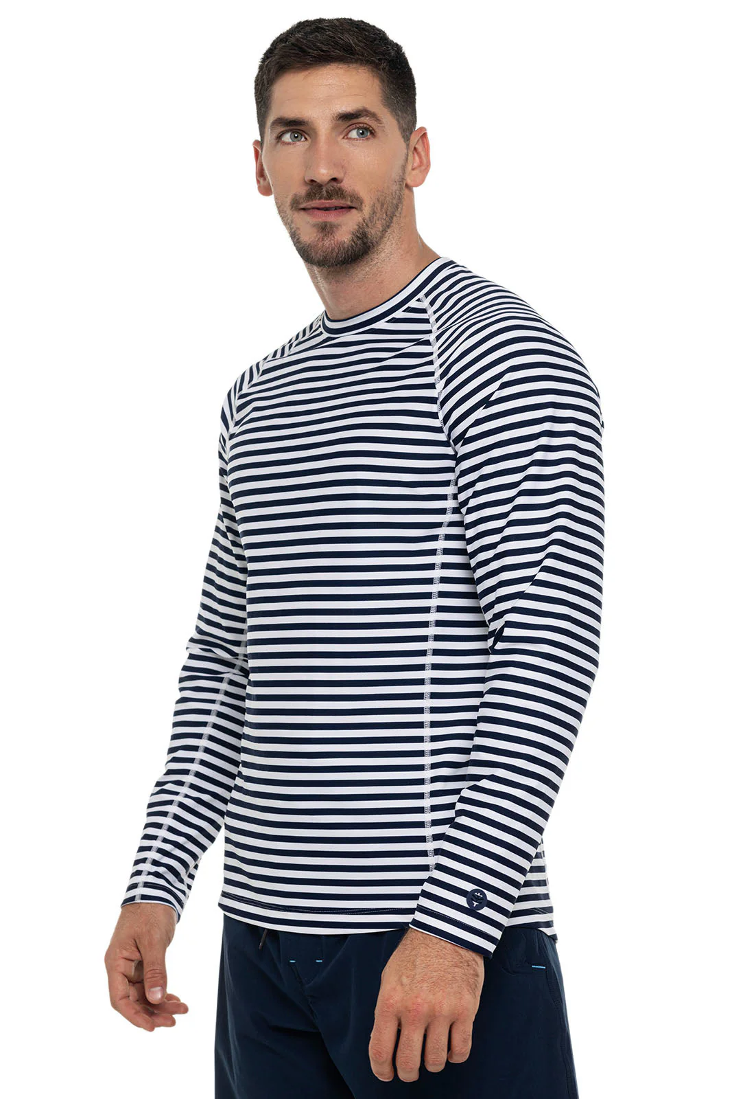 Men's Hightide Long Sleeve Swim Shirt | White/Navy Stripe - Image 4