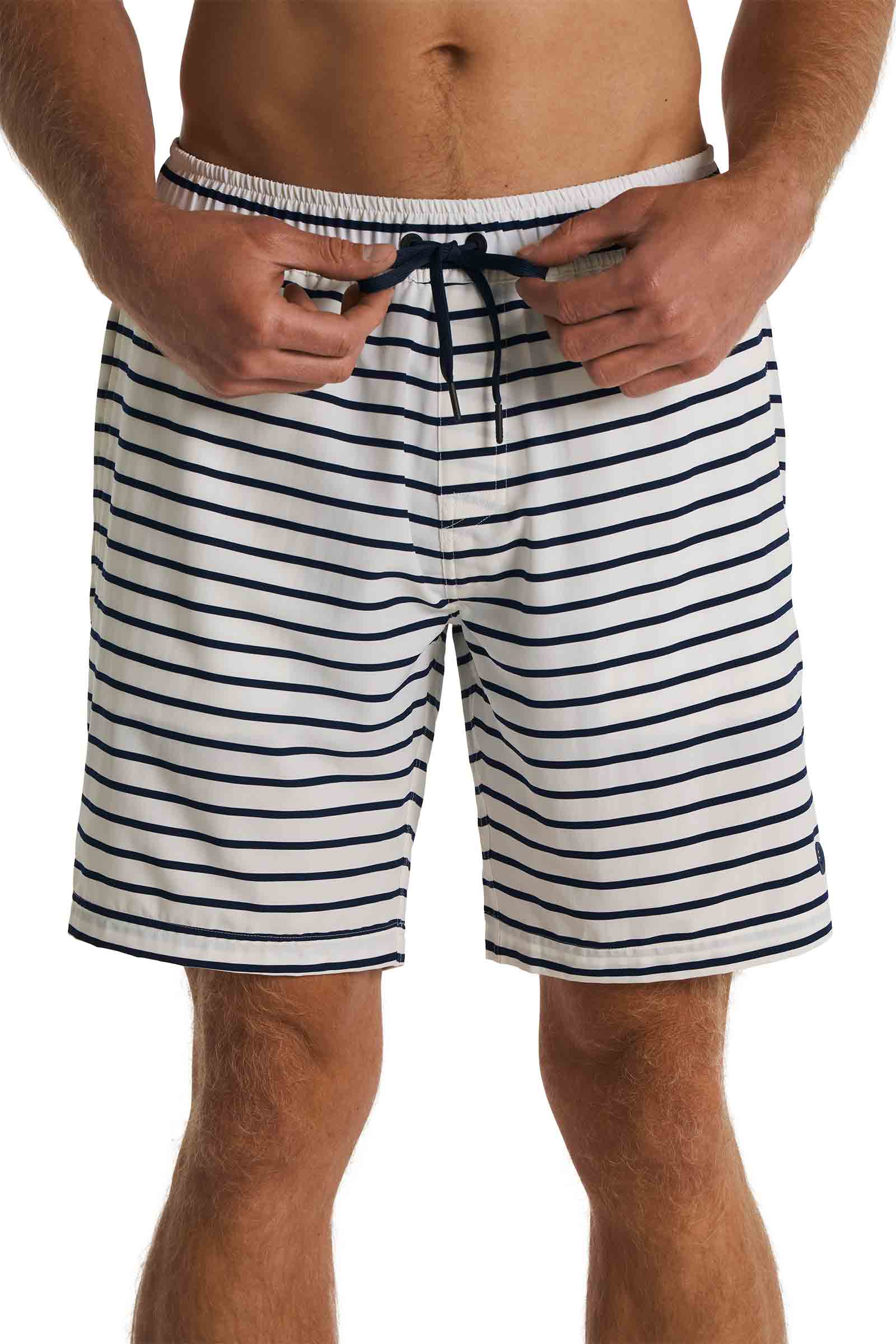 Men's Kahuna Swimming Shorts 7.5" | White/Navy Stripe - Image 5