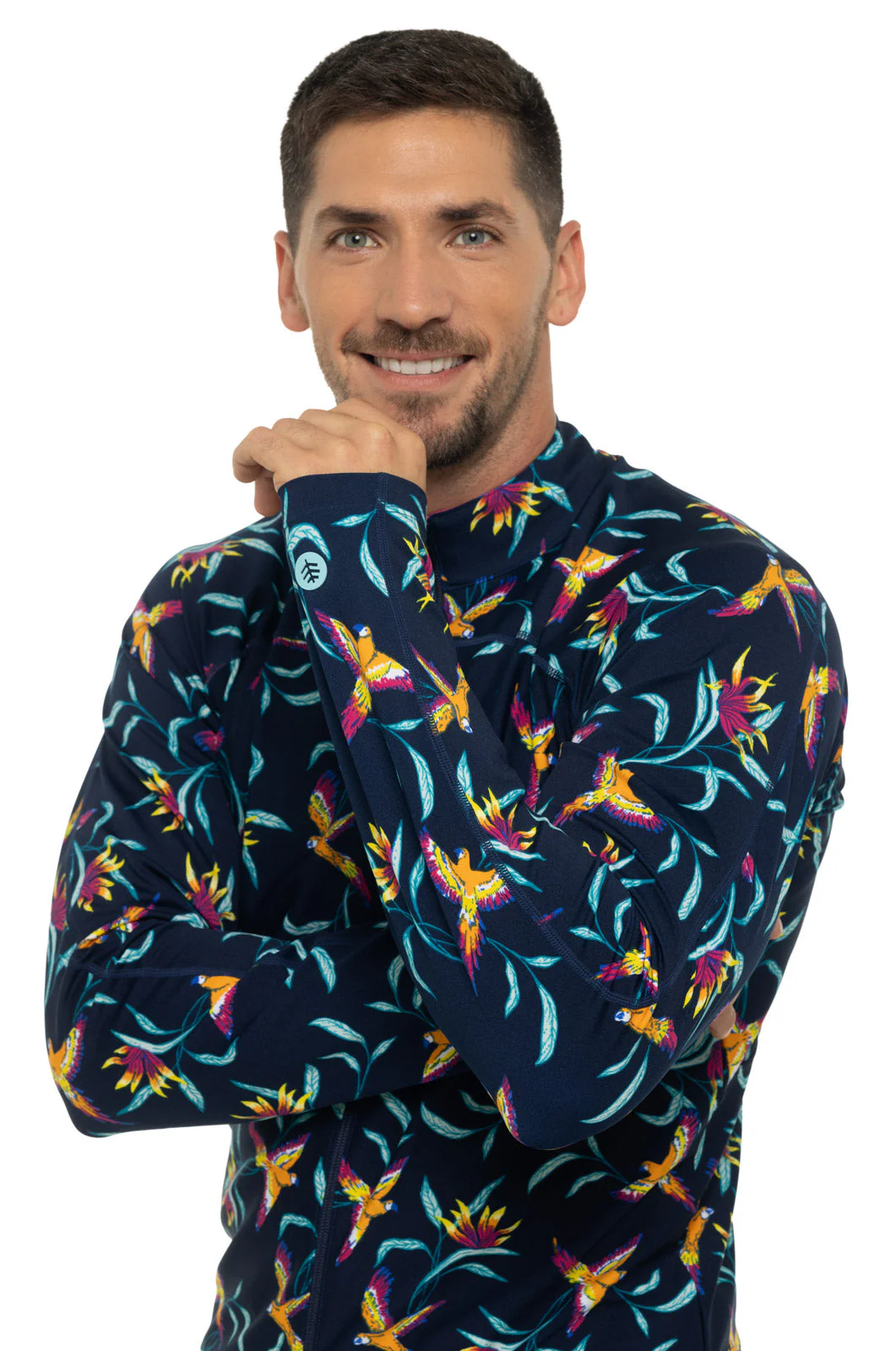 Men's Menorca Long Sleeve Swim Jacket | Navy Birds of Paradise - Image 6