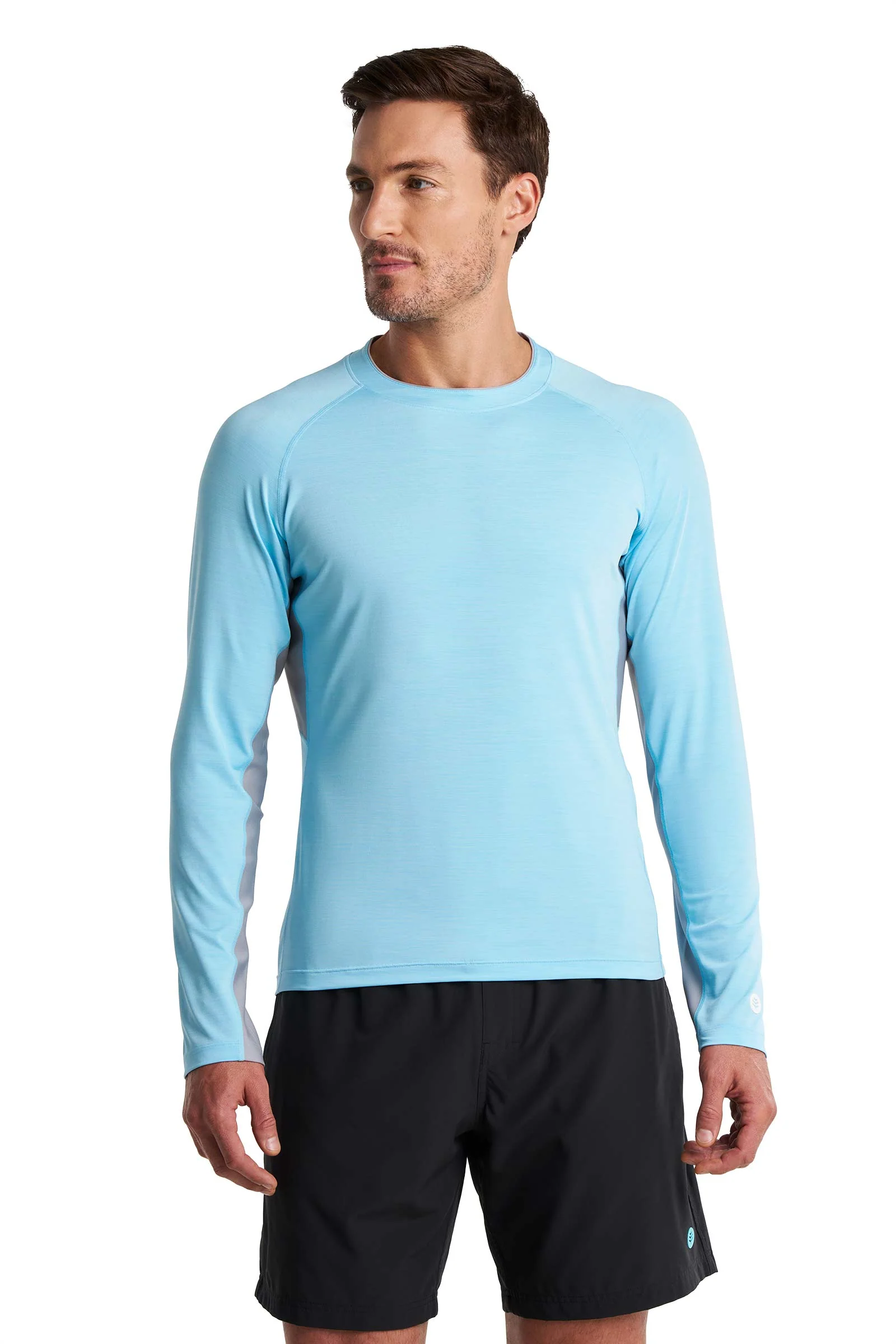 Men's Ultimate Long Sleeve Rash Guard | Arctic Blue Line Texture - Image 3