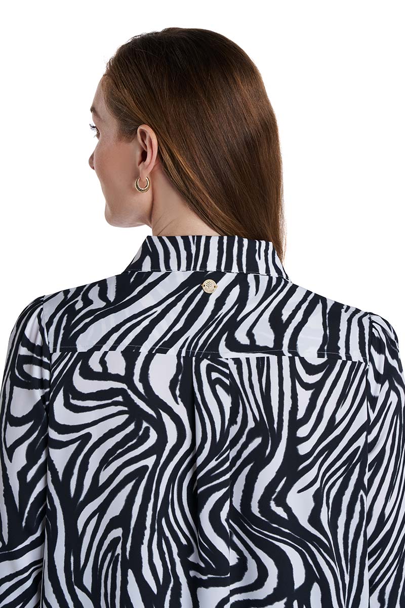 Women's Castaneda Flared Shirt Dress with Long Sleeves | Black/White - Image 5