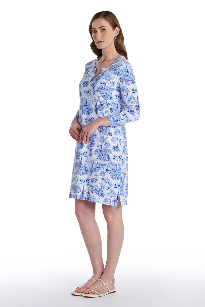 Women's Oceanside Tunic Dress with 3/4 Sleeve | Periwinkle Isla Bonita - Image 3