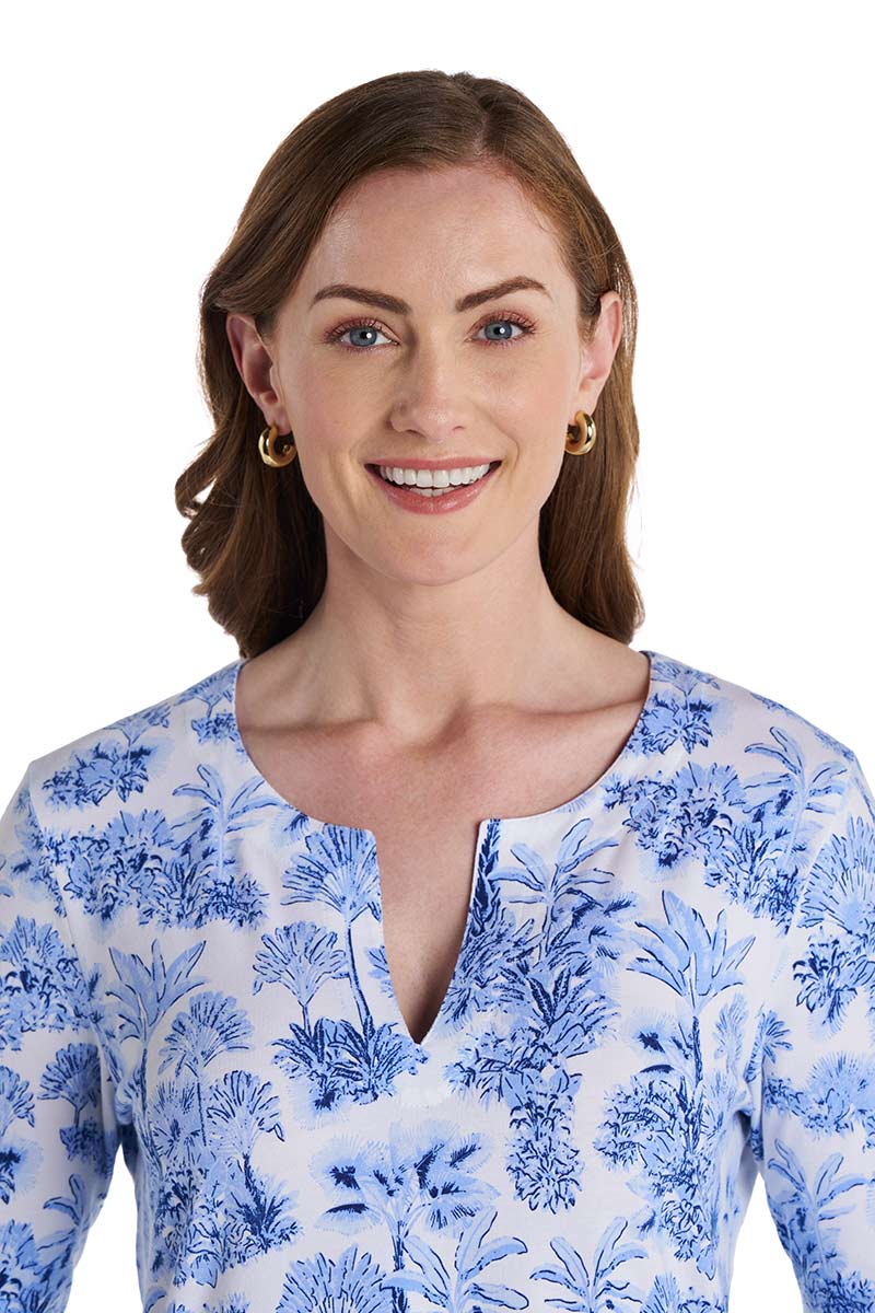 Women's Oceanside Tunic Dress with 3/4 Sleeve | Periwinkle Isla Bonita - Image 5