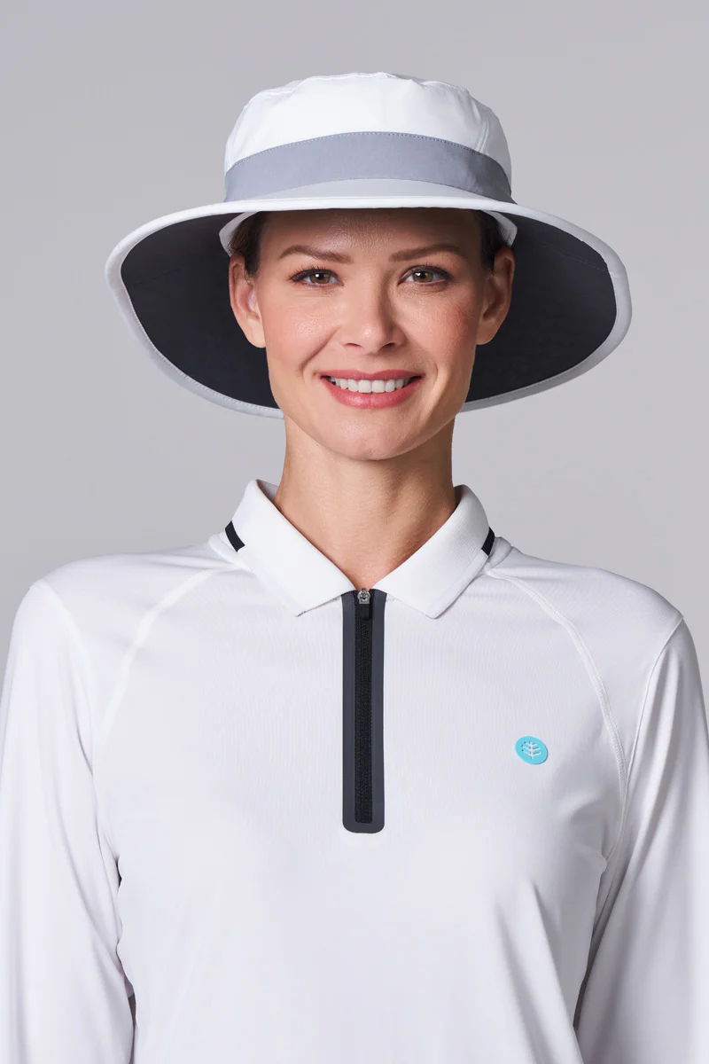 Fore Performance Golf Hat with Wide Brim | White/Steel Grey - Image 2