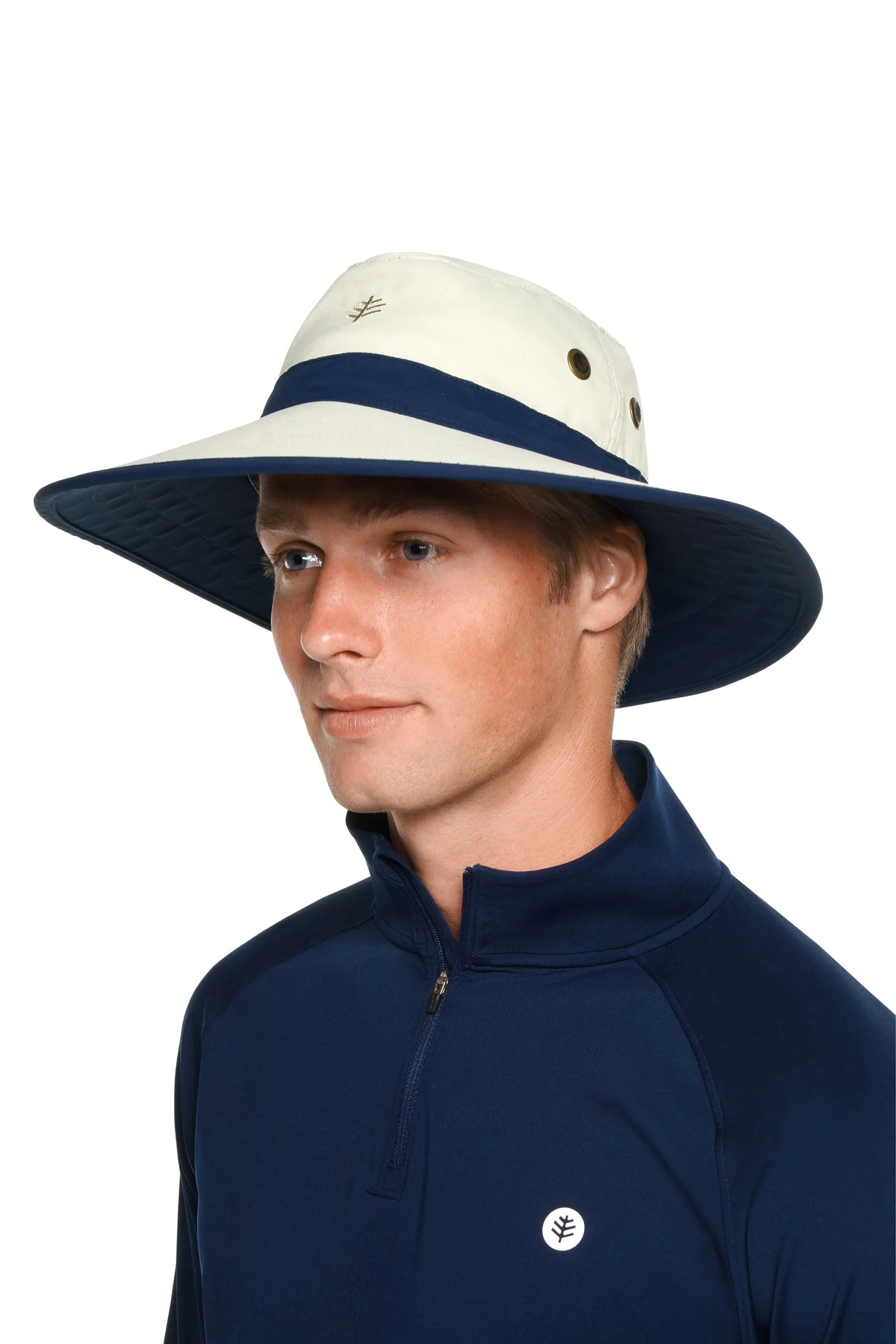 Unisex Matchplay Wide Brim Golf Hat | Stone/Navy - Image 3