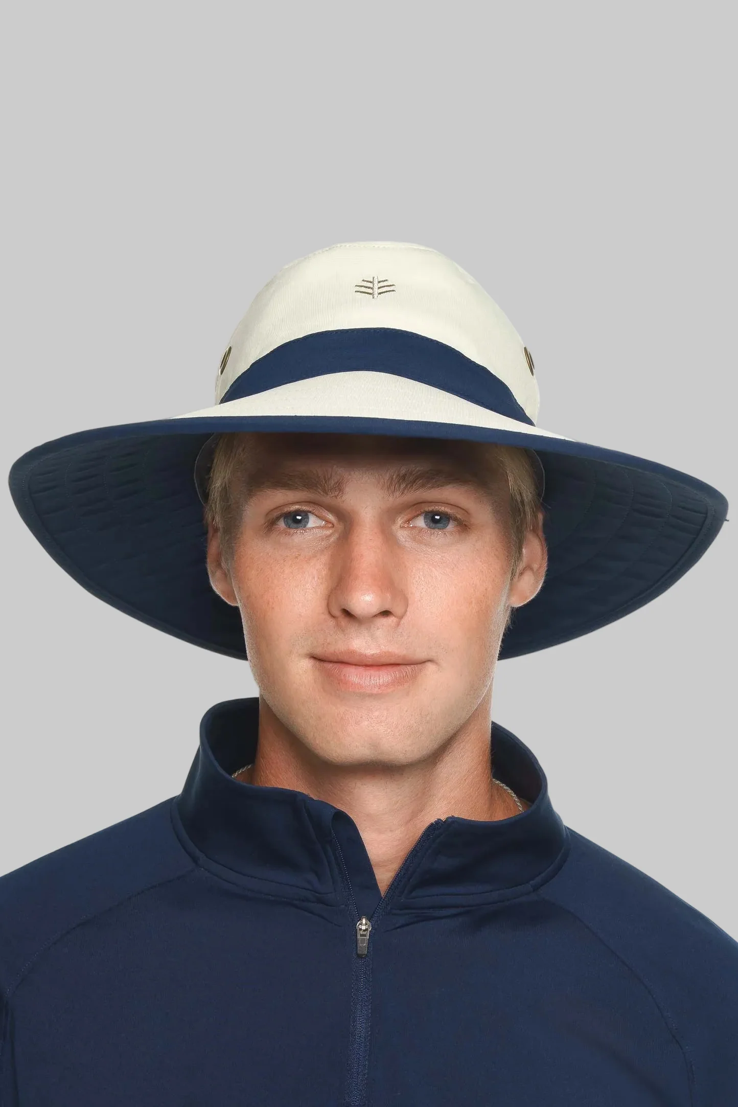 Unisex Matchplay Wide Brim Golf Hat | Stone/Navy - Image 4