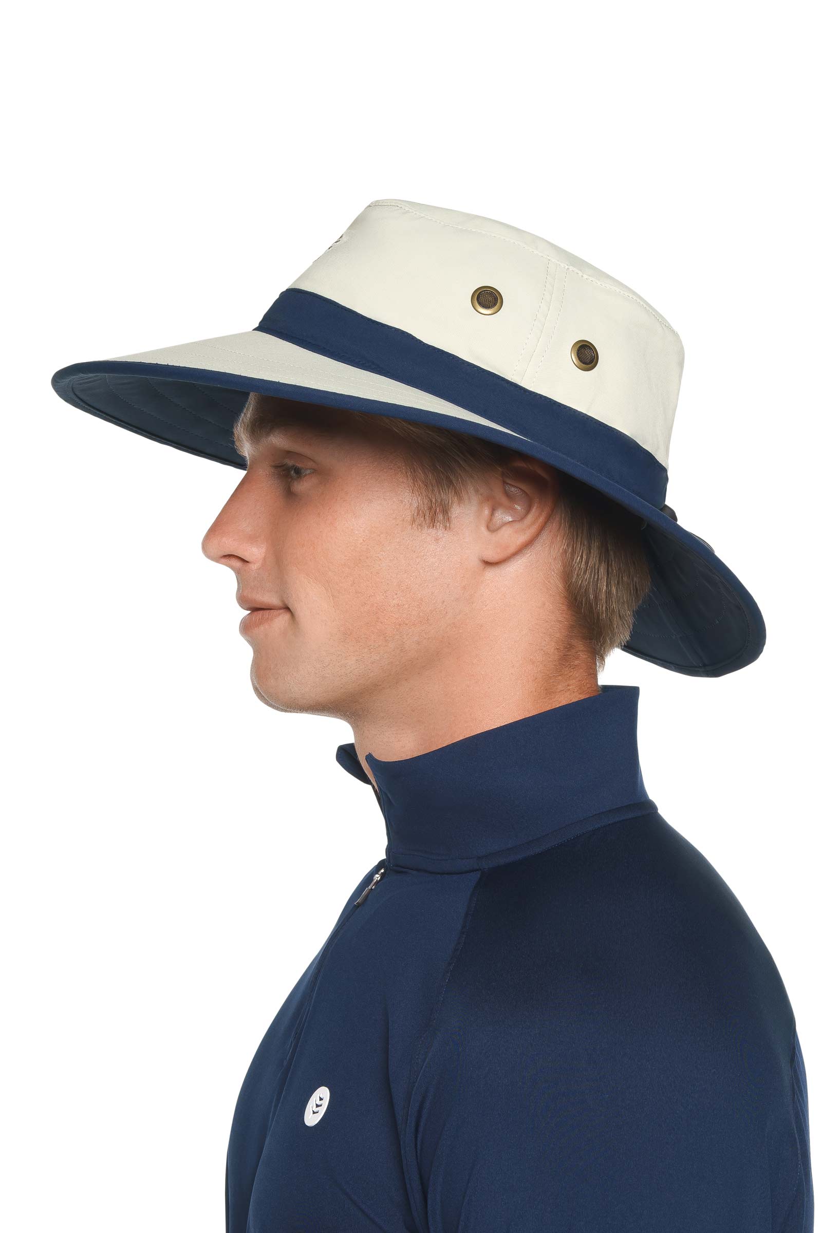 Unisex Matchplay Wide Brim Golf Hat | Stone/Navy - Image 5