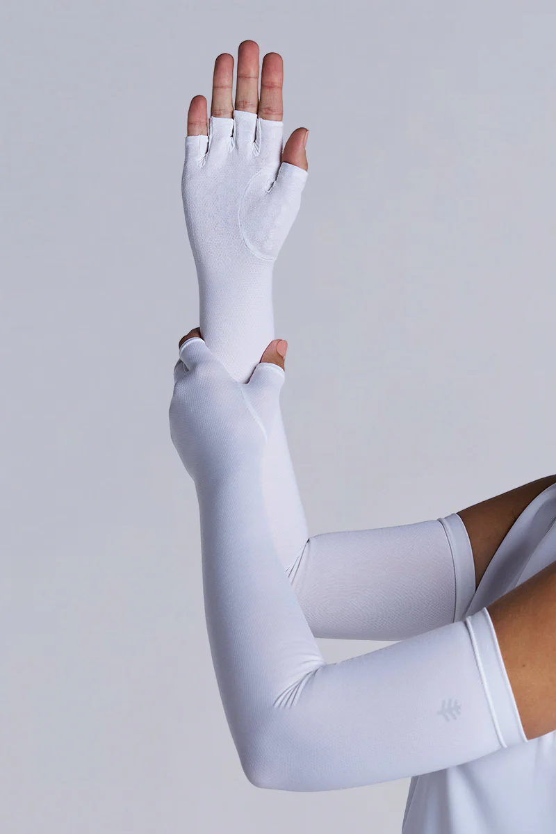 Unisex Perpetua Long Fingerless Gloves | White