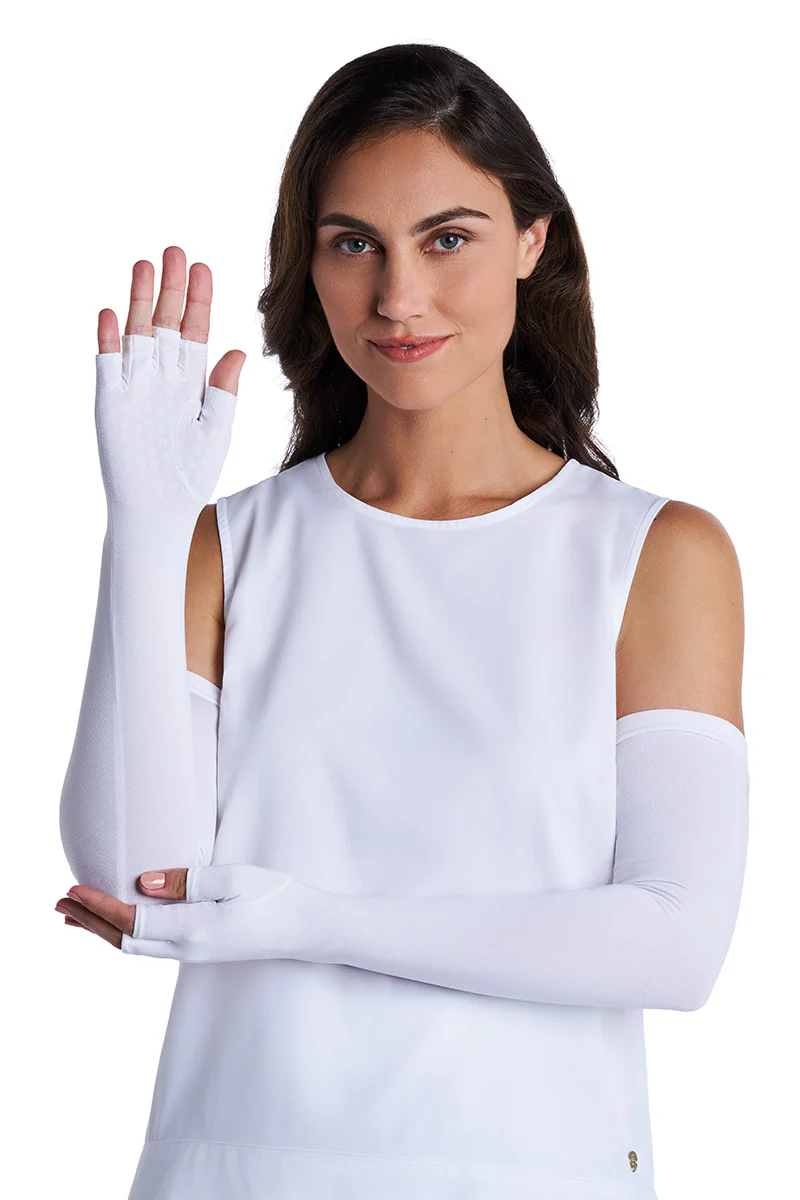 Unisex Perpetua Long Fingerless Gloves | White - Image 6