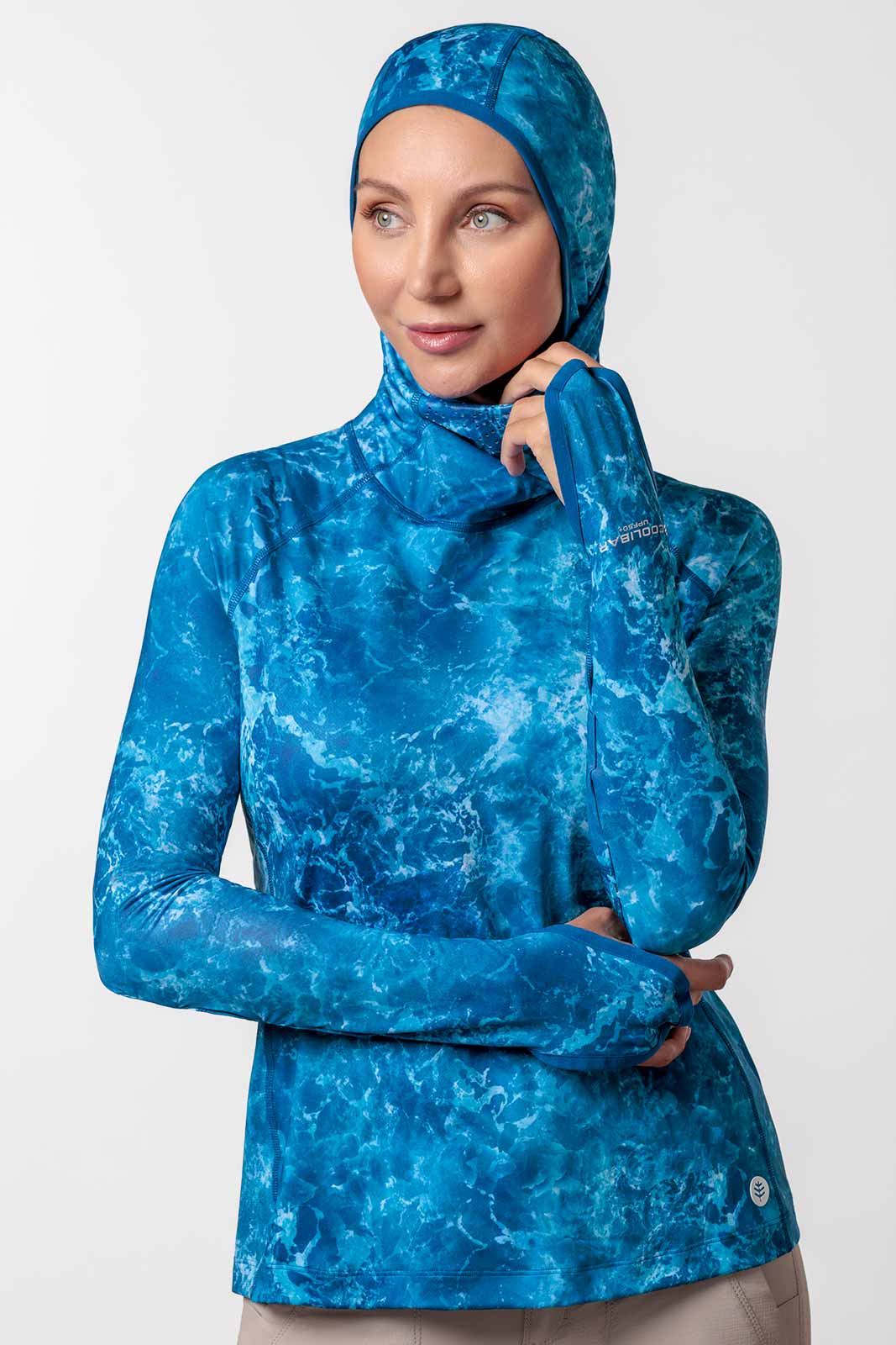 Women's Vented Paros Fishing Hoodie | Blue Water Print - Image 6