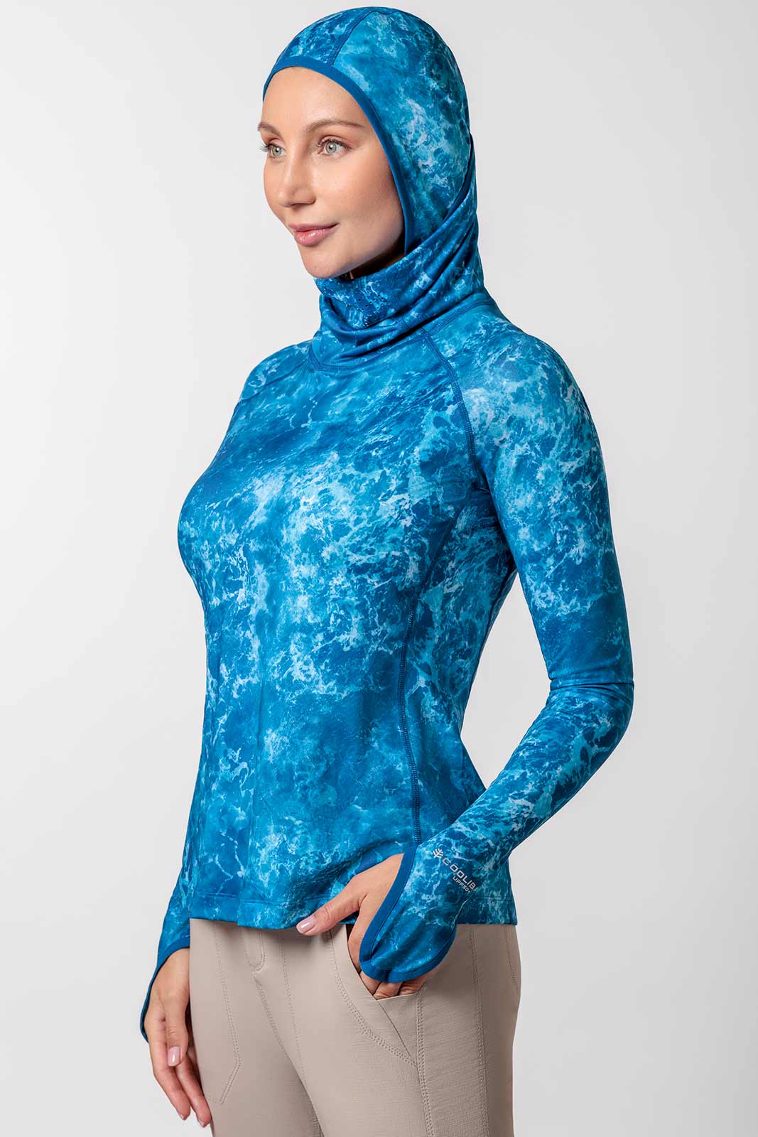 Women's Vented Paros Fishing Hoodie | Blue Water Print - Image 8