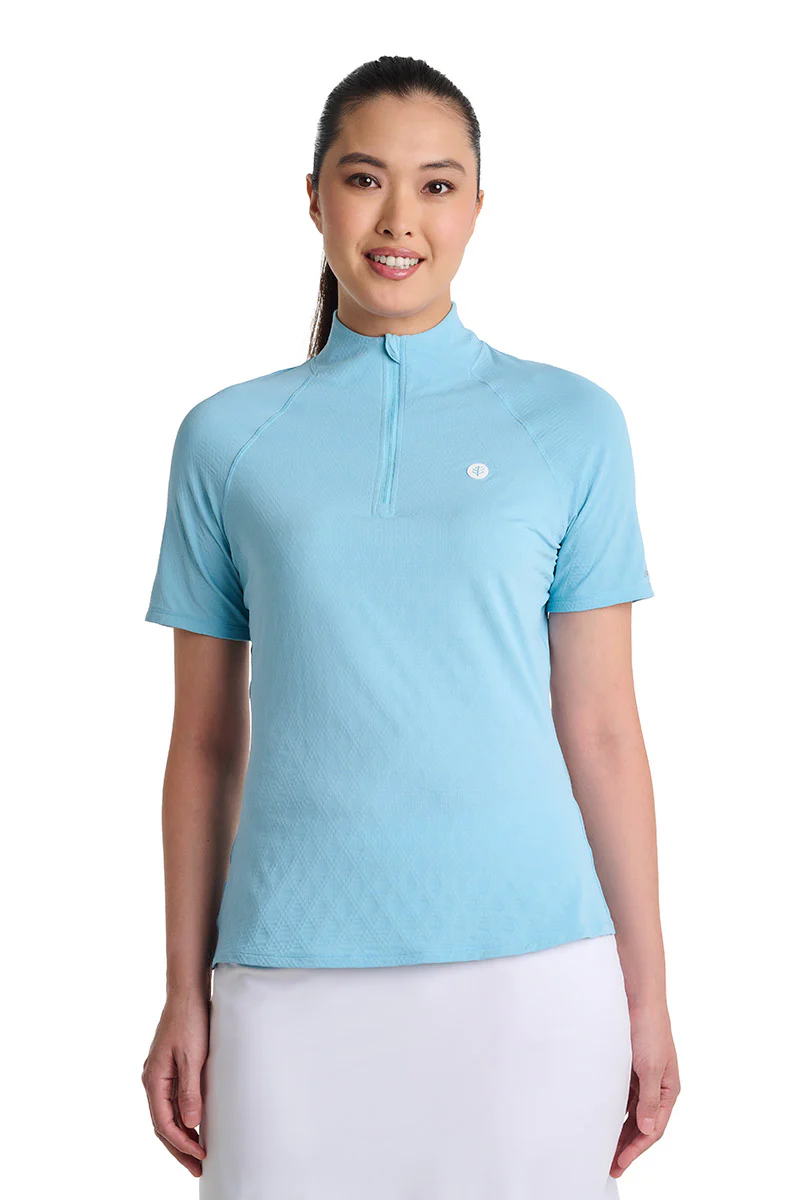 Women's Albatross Elbow Sleeve Mock Neck Top | Arctic Blue Diamond Jacquard - Image 3