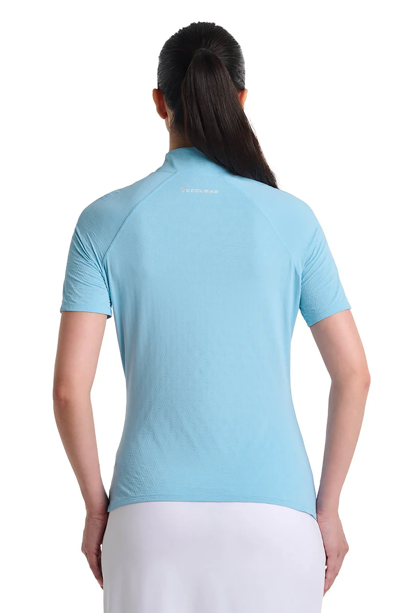 Women's Albatross Elbow Sleeve Mock Neck Top | Arctic Blue Diamond Jacquard - Image 5