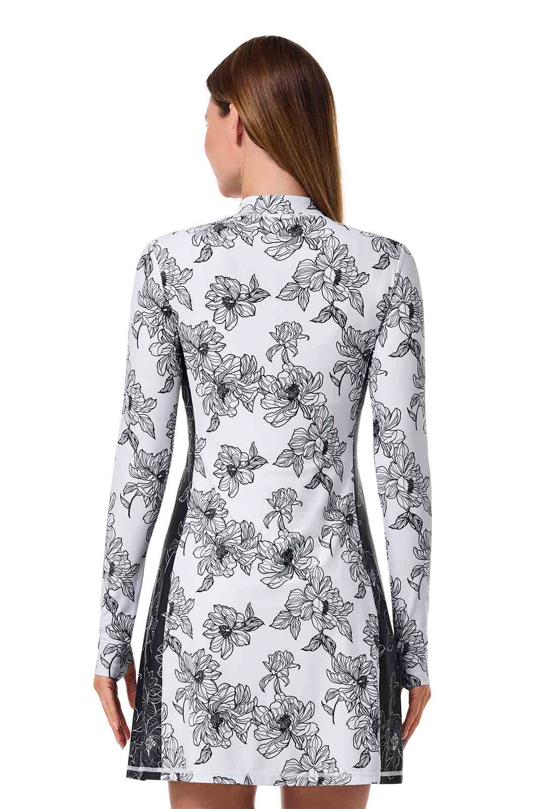 Women's Aspen Sunrise Long Sleeve Swim Dress | White/Black Colorblock - Image 4