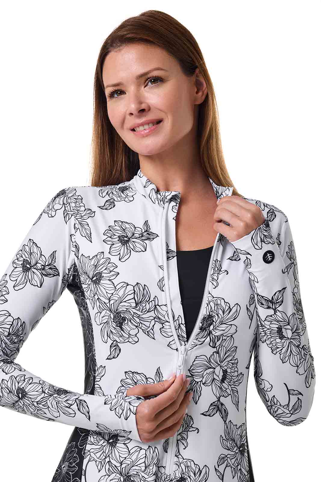 Women's Aspen Sunrise Long Sleeve Swim Dress | White/Black Colorblock - Image 6