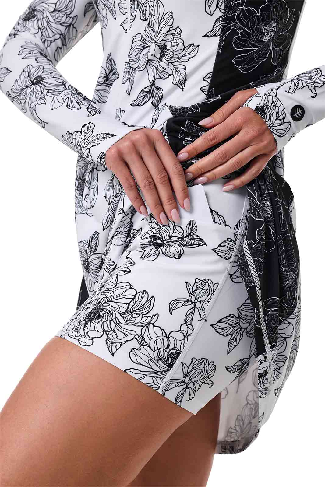 Women's Aspen Sunrise Long Sleeve Swim Dress | White/Black Colorblock - Image 7