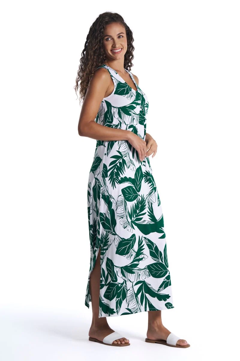 Women's Coco Walk Sleeveless Maxi Dress | Eden Green Palm Paradise - Image 2