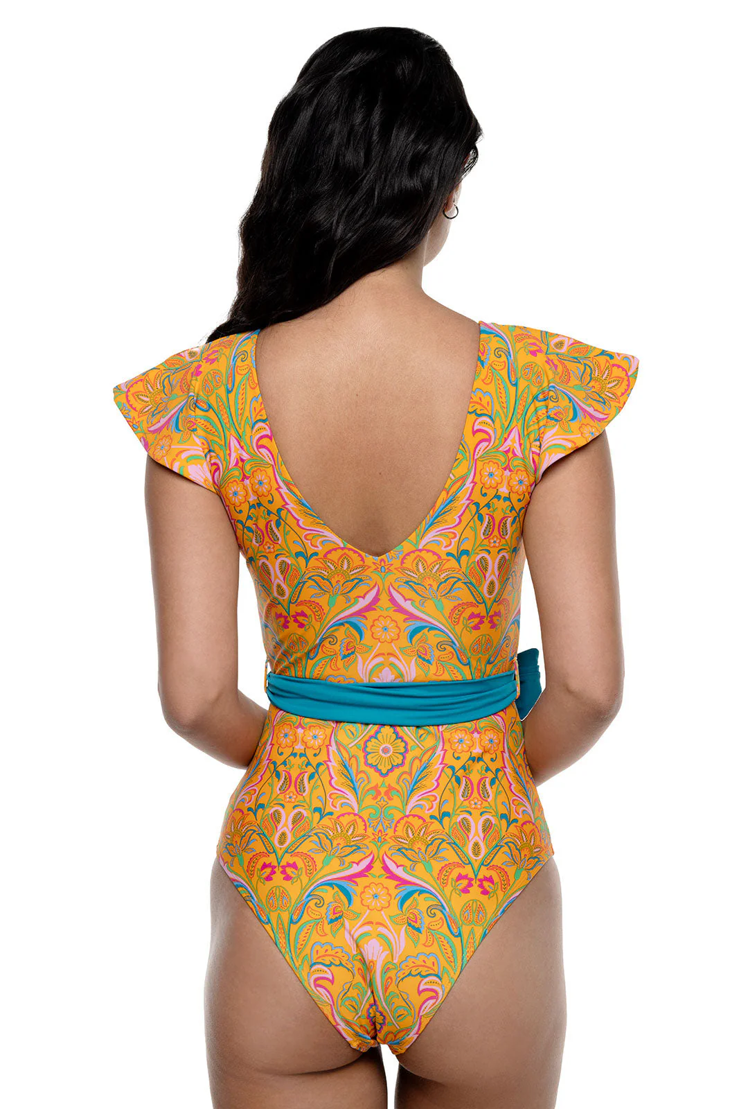 Women's Coconut Grove Flutter Sleeve Swimsuit | Apricot Crush MOSAIC GARDEN - Image 2