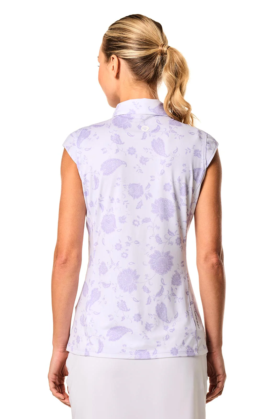 Women's Dew-Sweeper Performance Sleeveless Polo | White Floral Paisley - Image 4