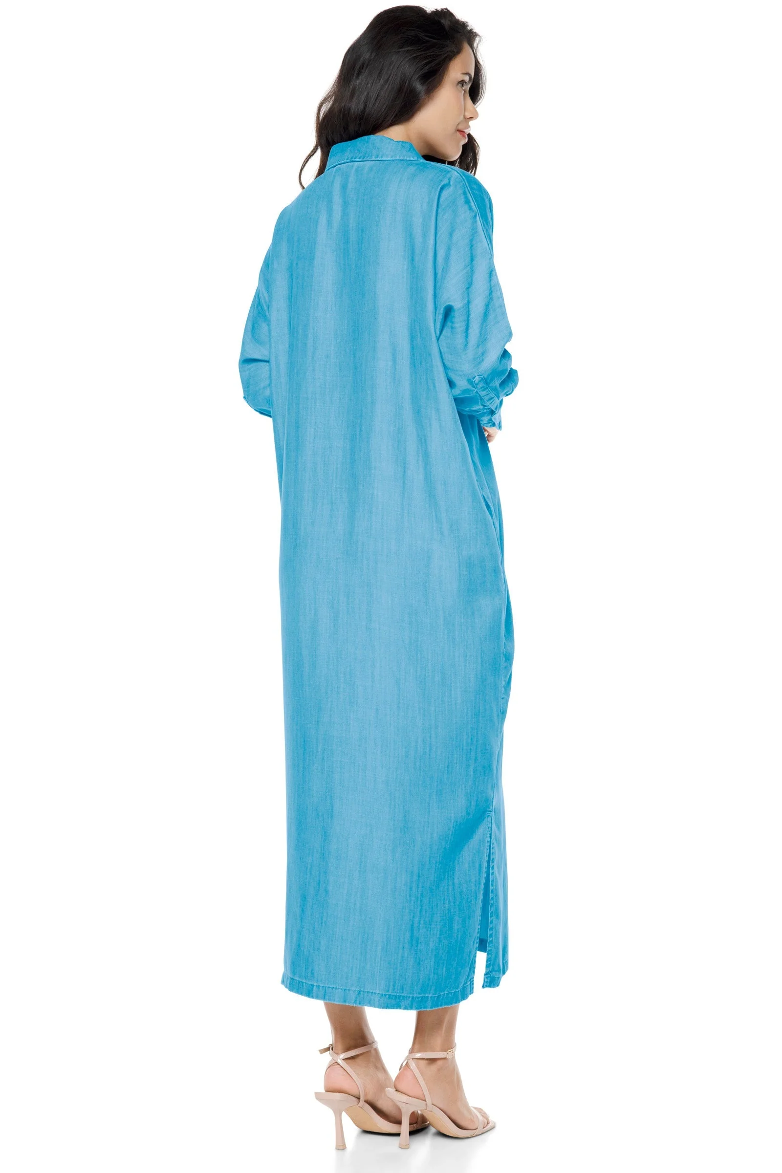 Women's Doral Long Sleeve Button Down Dress | Light Indigo Chambray - Image 4