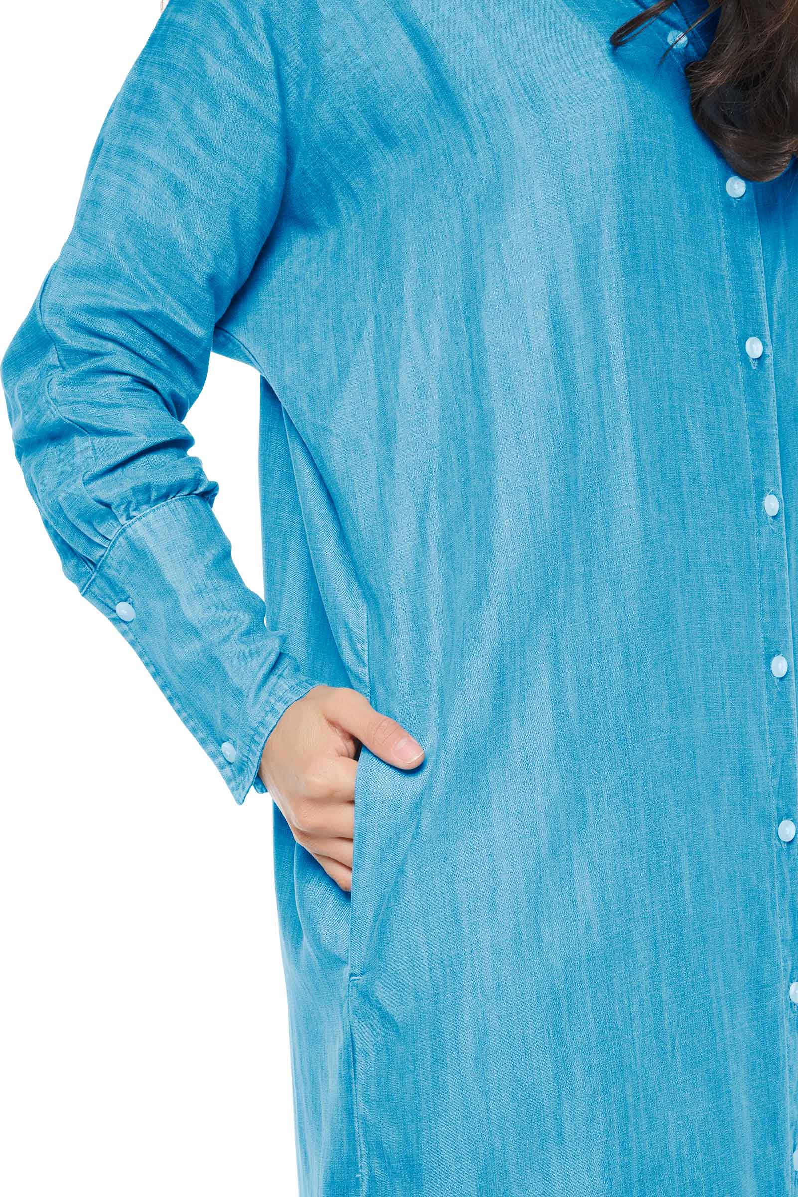 Women's Doral Long Sleeve Button Down Dress | Light Indigo Chambray - Image 5