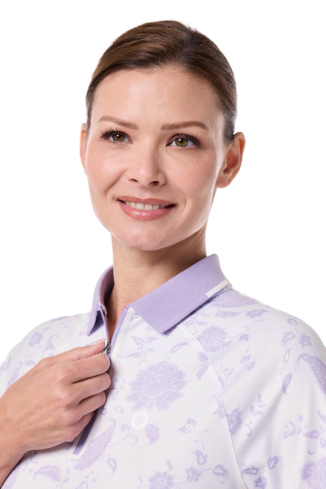 Women's Double Eagle Short Sleeve Sports Polo | White Floral Paisley - Image 5