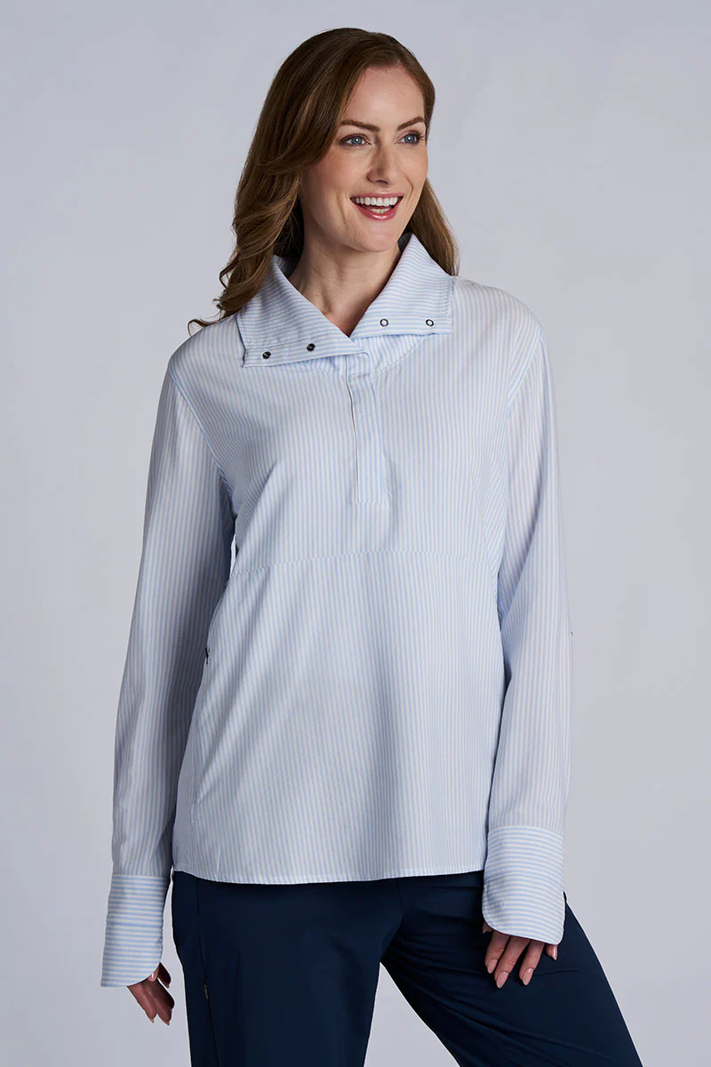 Women's Catona Funnel Neck Long Sleeve Top | White/Periwinkle Stripe - Image 2