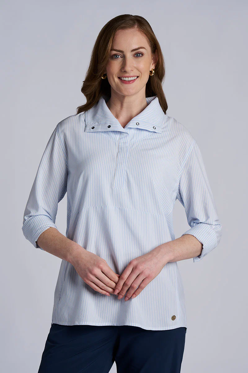 Women's Catona Funnel Neck Long Sleeve Top | White/Periwinkle Stripe - Image 3