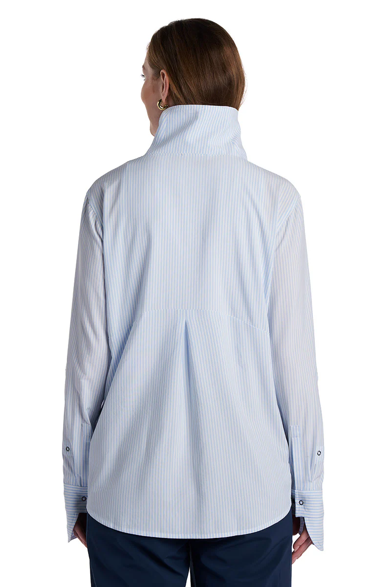Women's Catona Funnel Neck Long Sleeve Top | White/Periwinkle Stripe - Image 6