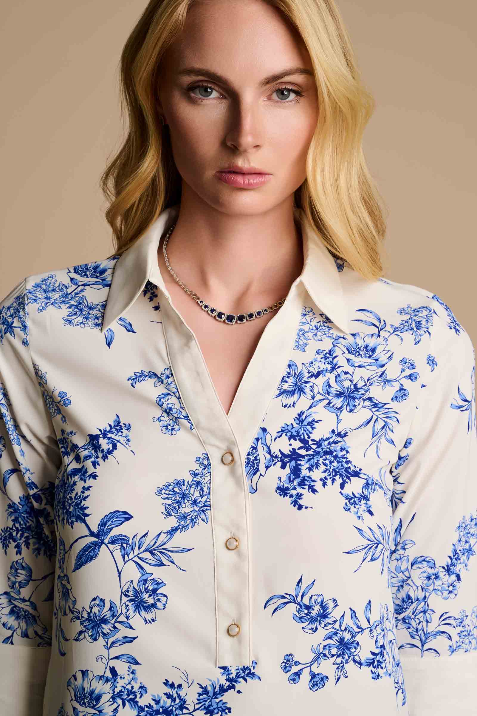 Icaria Tunic Dress | Vanilla China Blue Damask - Image 5