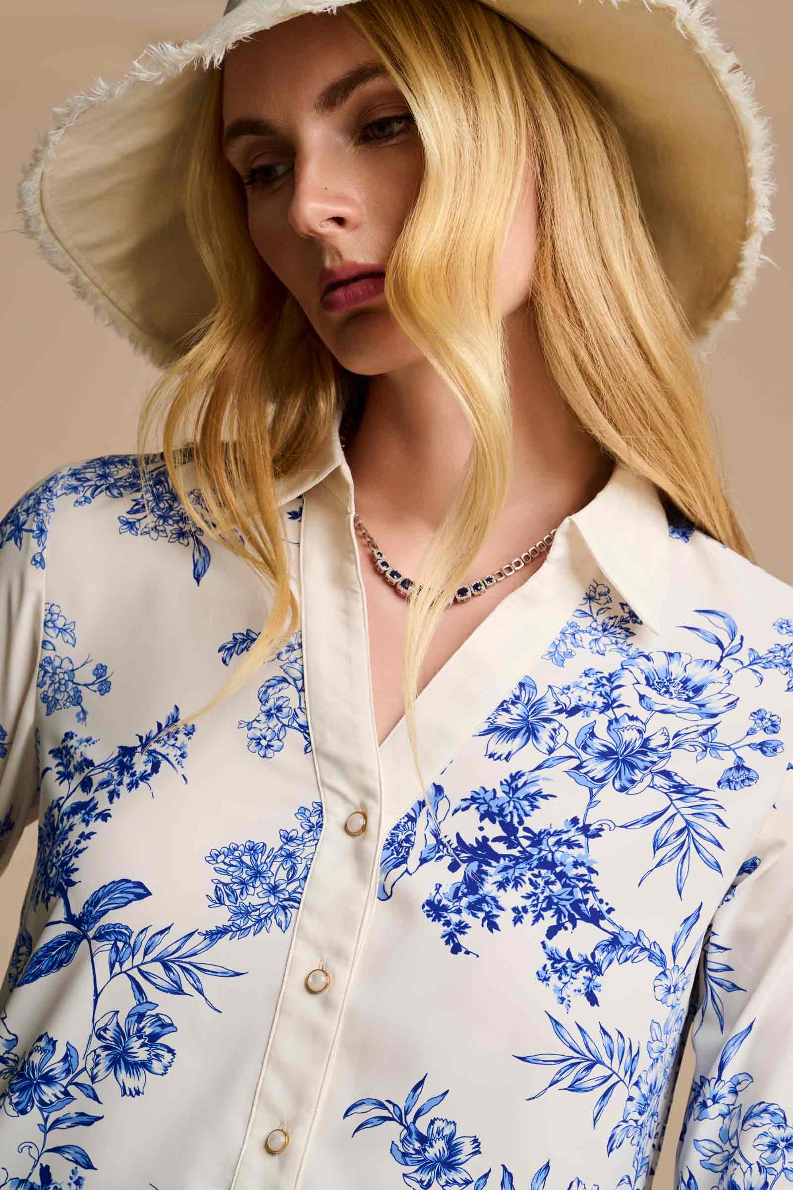 Icaria Tunic Dress | Vanilla China Blue Damask - Image 6