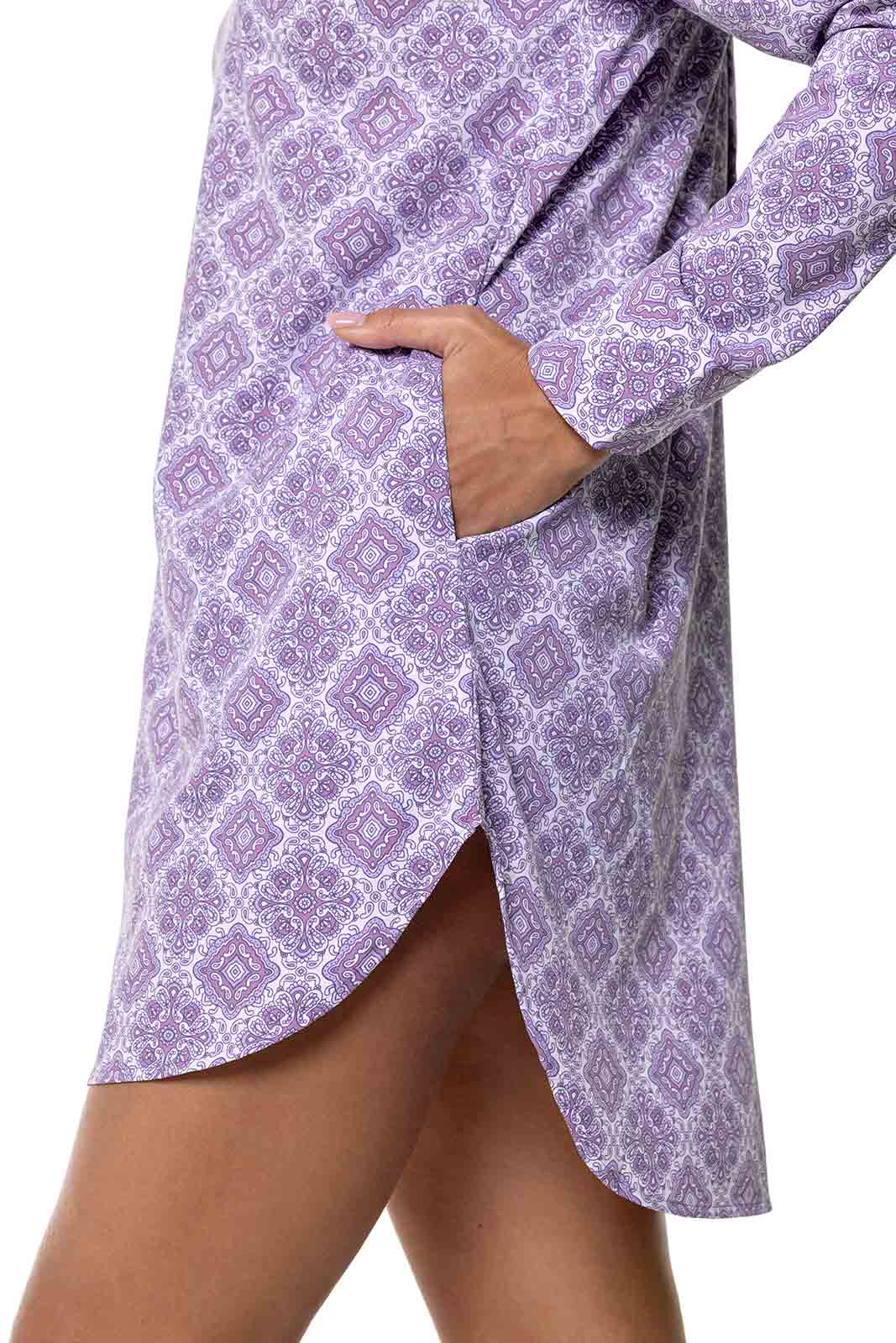 Women's Koesta Cover-Up Pull Over Shirt with Pockets | Lavendula Diamond Mandala - Image 5