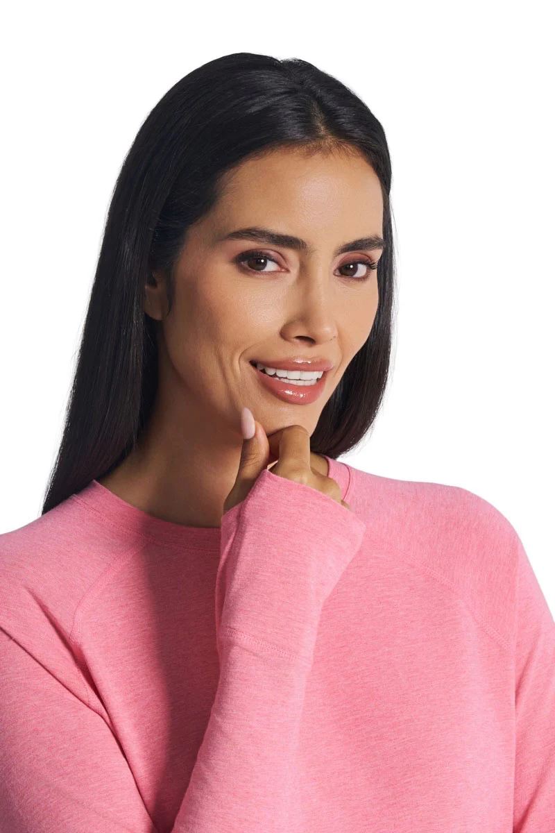 Women's LumaLeo Long Sleeve T-Shirt with Thumbholes | Flamingo Pink Heather - Image 3
