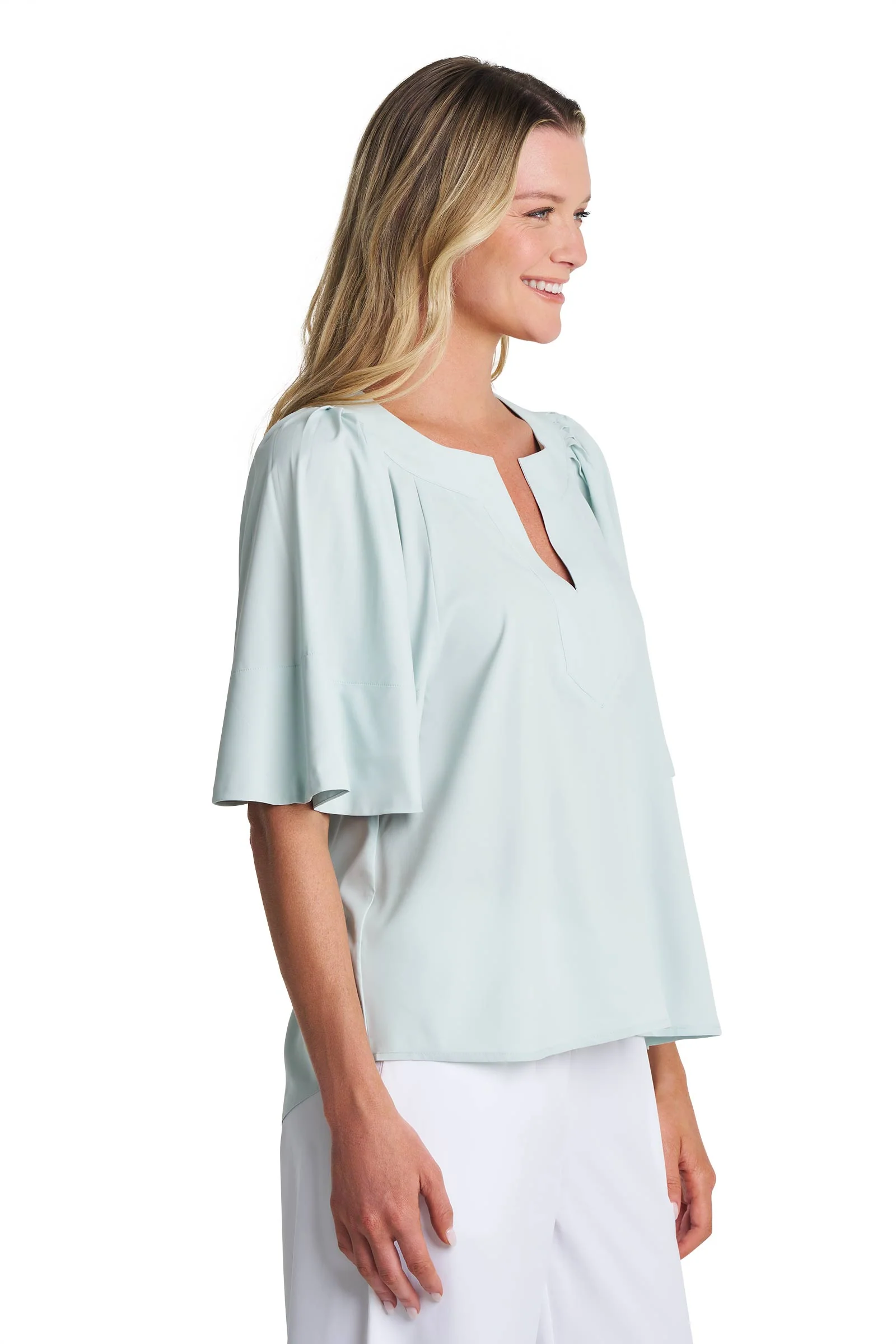 Women's Miami Springs Flutter Sleeve Blouse | Misty Aqua - Image 3