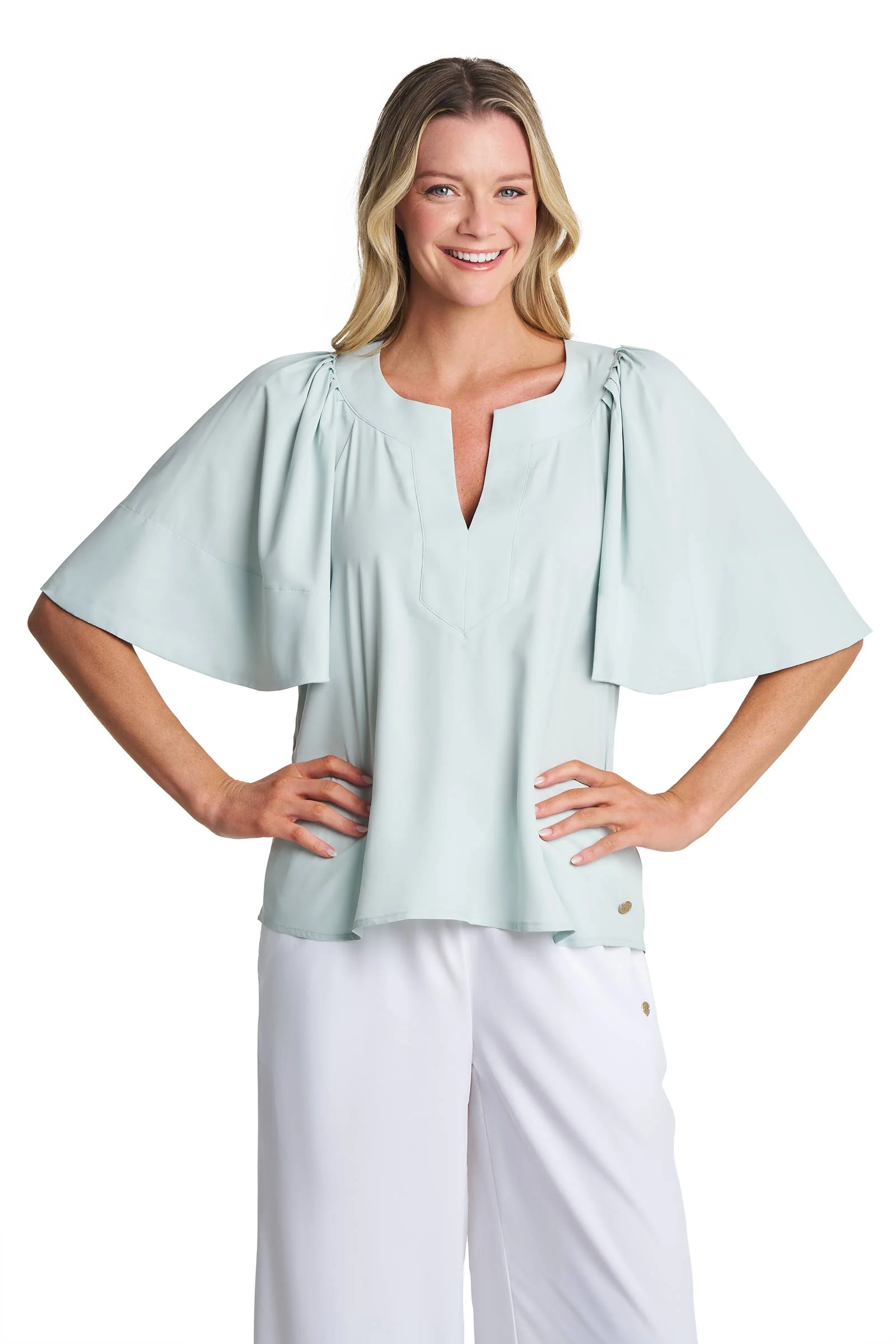 Women's Miami Springs Flutter Sleeve Blouse | Misty Aqua - Image 7