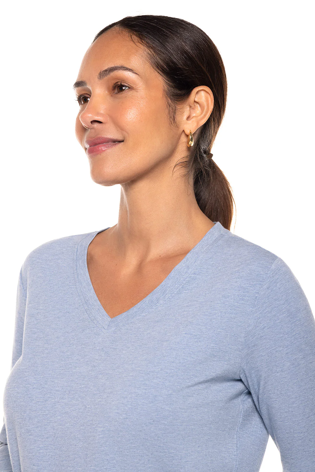 Women's Morada Everyday Long Sleeve V-Neck T-Shirt | Light Blue Heather - Image 5