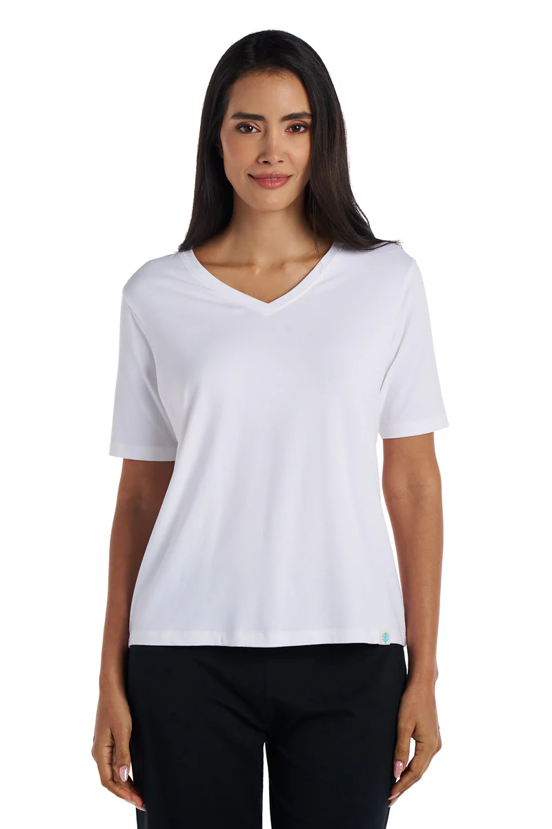 Women's Morada Everyday Short Sleeve V-Neck T-Shirt | White - Image 3