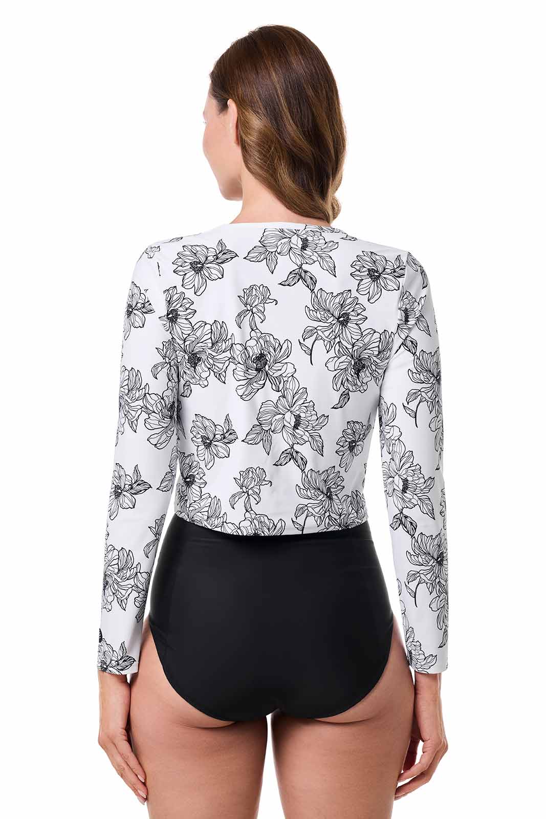 Women's Ocean Drive Cropped Rash Guard | White/Black Perfect Peony - Image 4