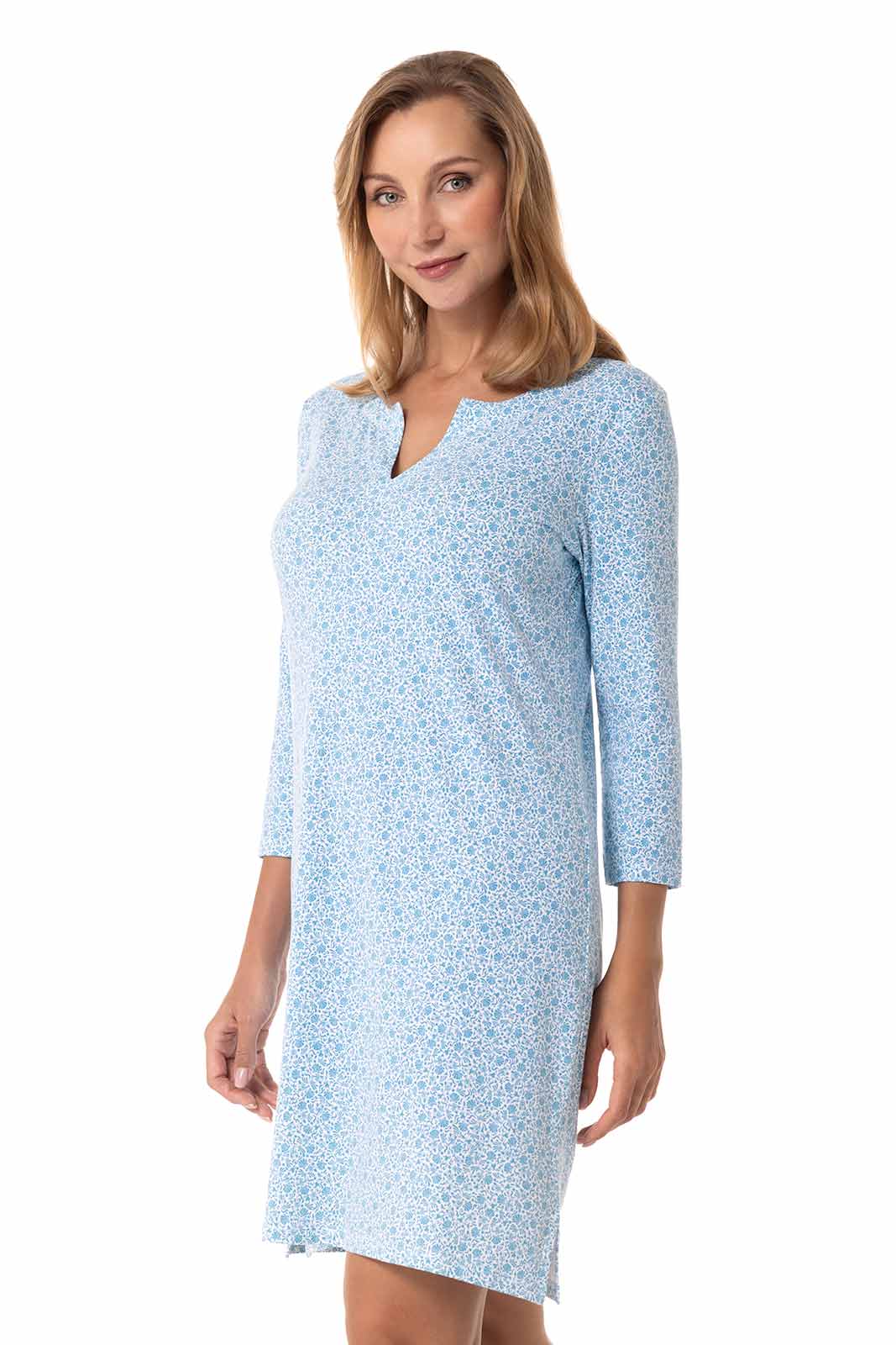 Women's Oceanside Tunic Dress with 3/4 Sleeve | Malibu Blue Shell We - Image 4