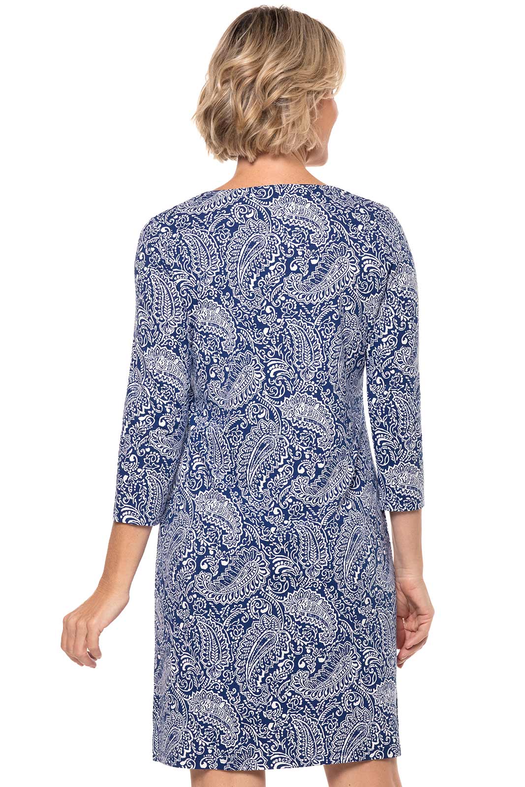 Women's Oceanside Tunic Dress with 3/4 Sleeve | Navy Artisan Paisley - Image 2
