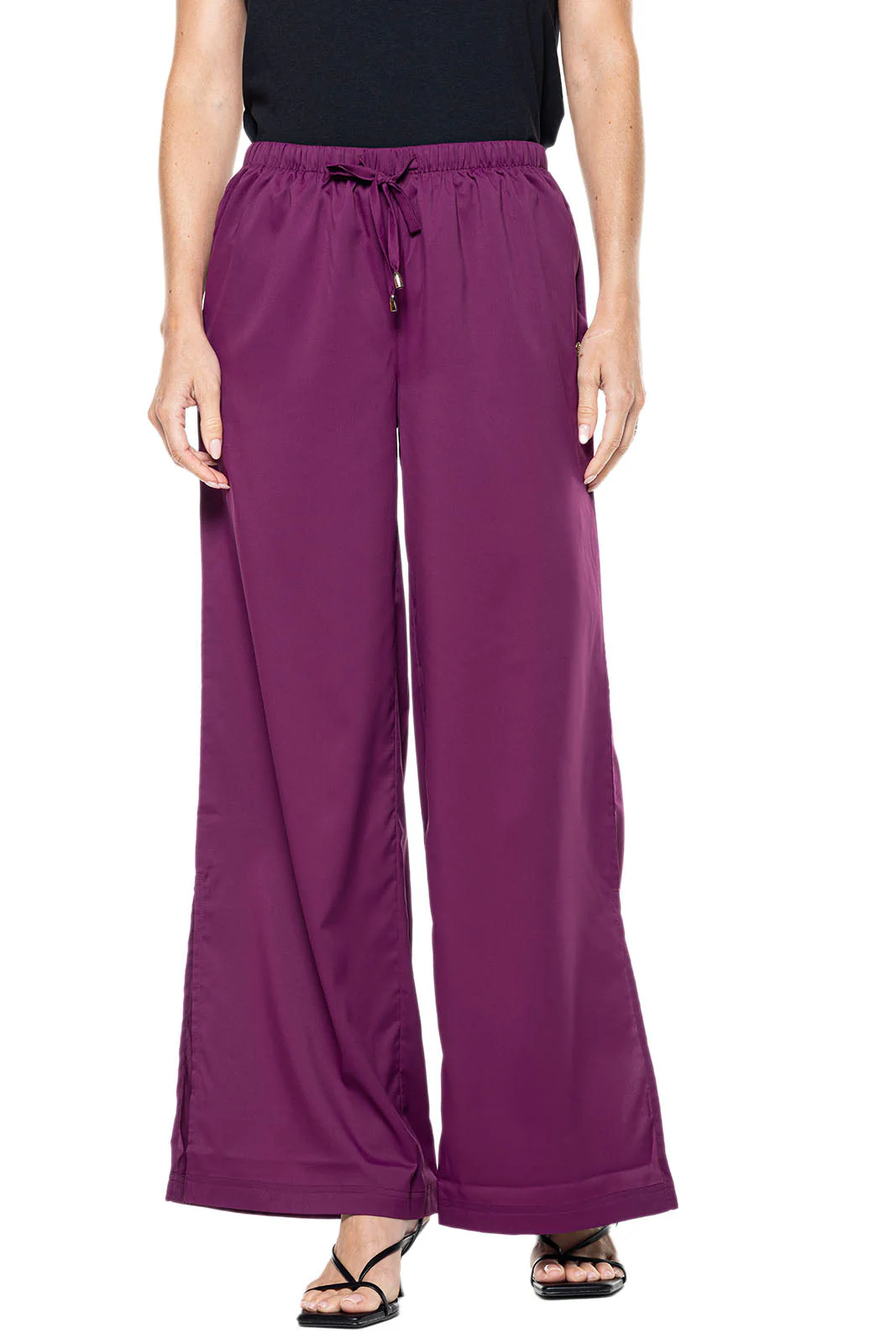 Women's Wide Leg Pants with Side Slits| Regular Parent - Image 16
